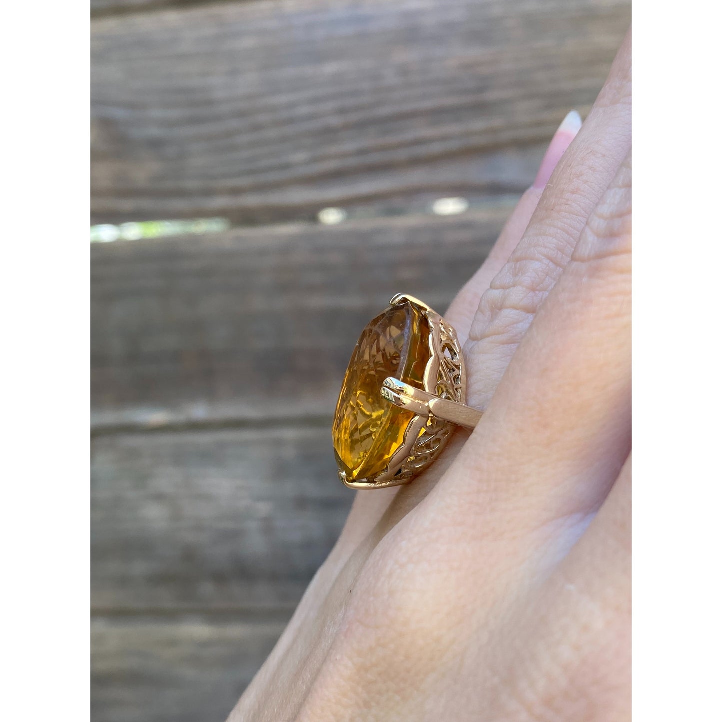 Vintage Solid 14k Yellow Gold Citrine Ring - Size 4.5