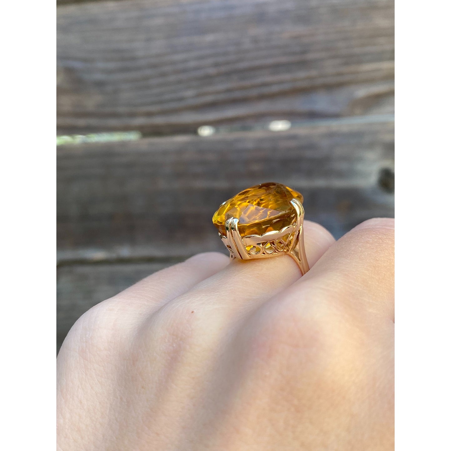 Vintage Solid 14k Yellow Gold Citrine Ring - Size 4.5