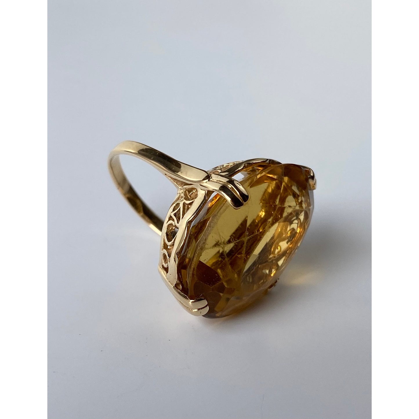 Vintage Solid 14k Yellow Gold Citrine Ring - Size 4.5