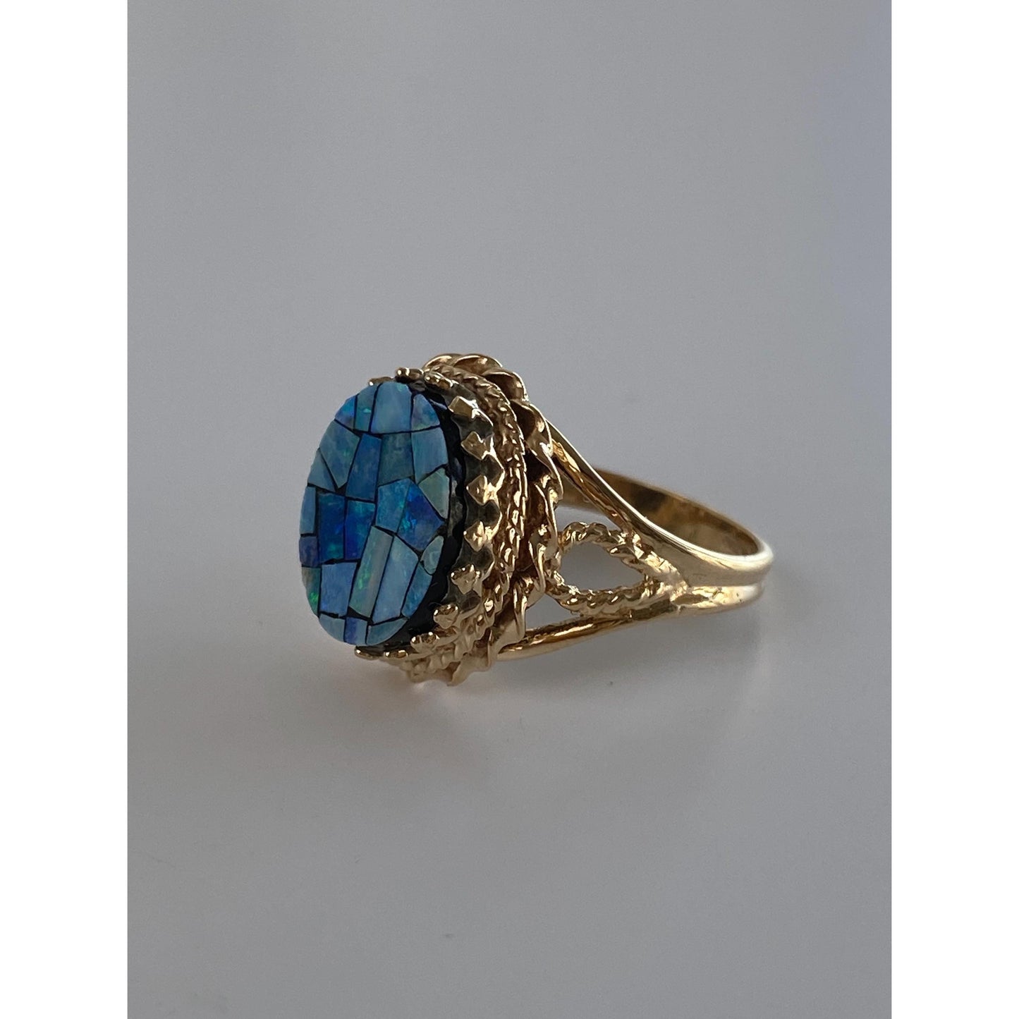 Vintage Solid 10k Yellow Gold Opal Mosaic Ring - Size 4.25