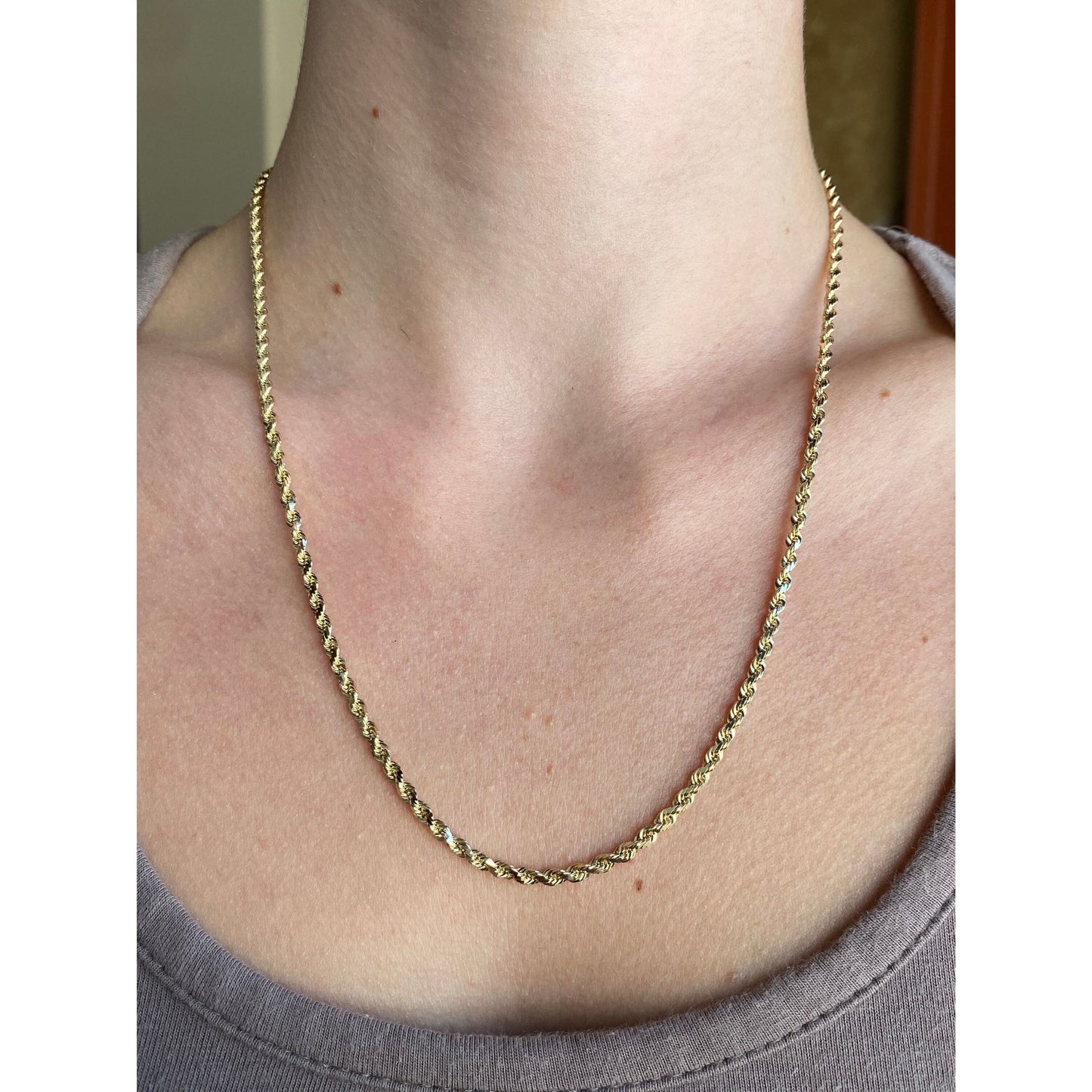 Vintage Solid 14k Yellow Gold Rope Chain Necklace - 20 inches