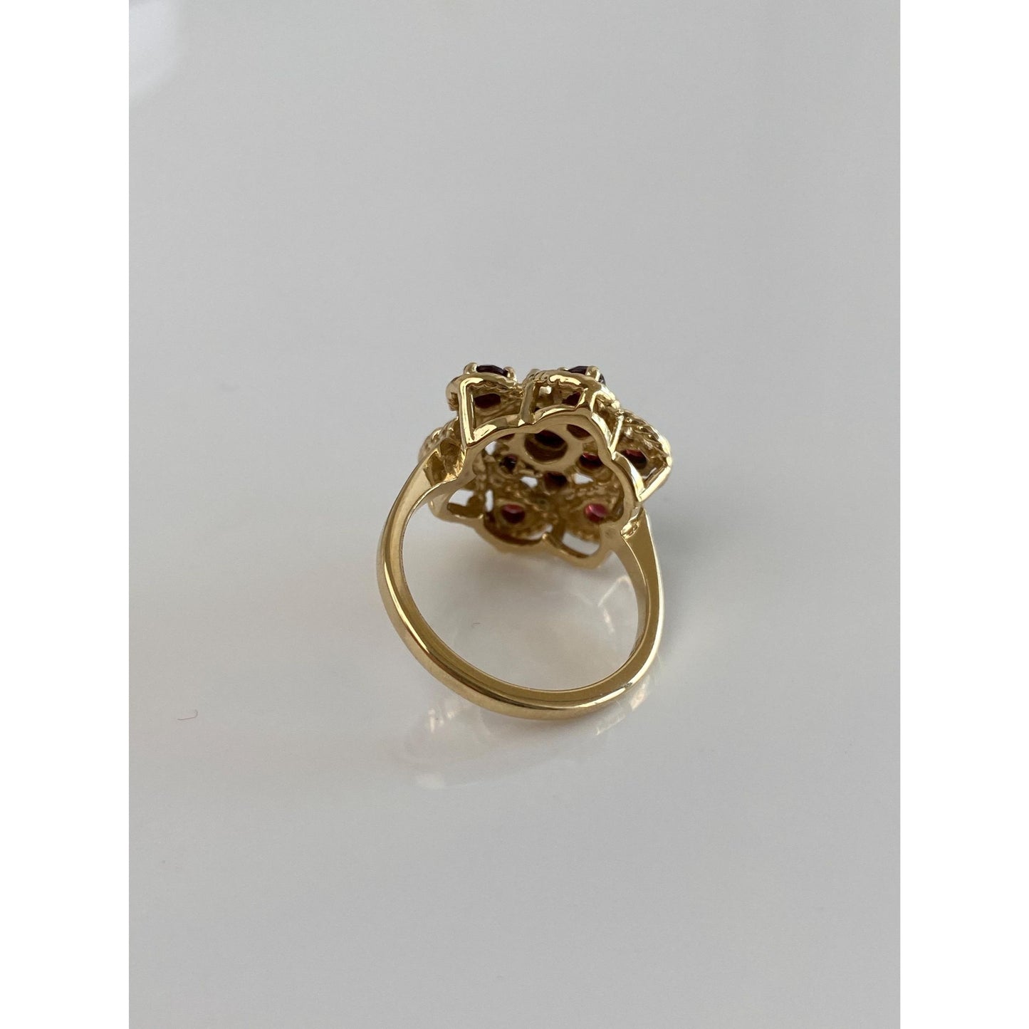 Vintage Solid 14k Yellow Gold Garnet Cluster Ring - Size 5.75