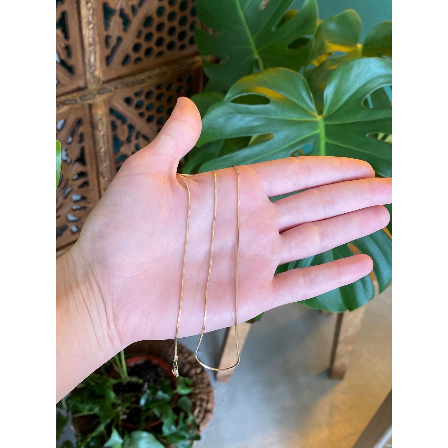 Vintage Solid 14k Yellow Gold Square Snake Chain Necklace - 18 inches