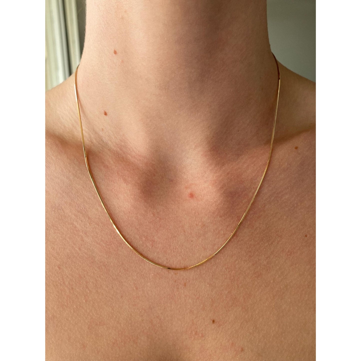 Vintage Solid 14k Yellow Gold Square Snake Chain Necklace - 18 inches