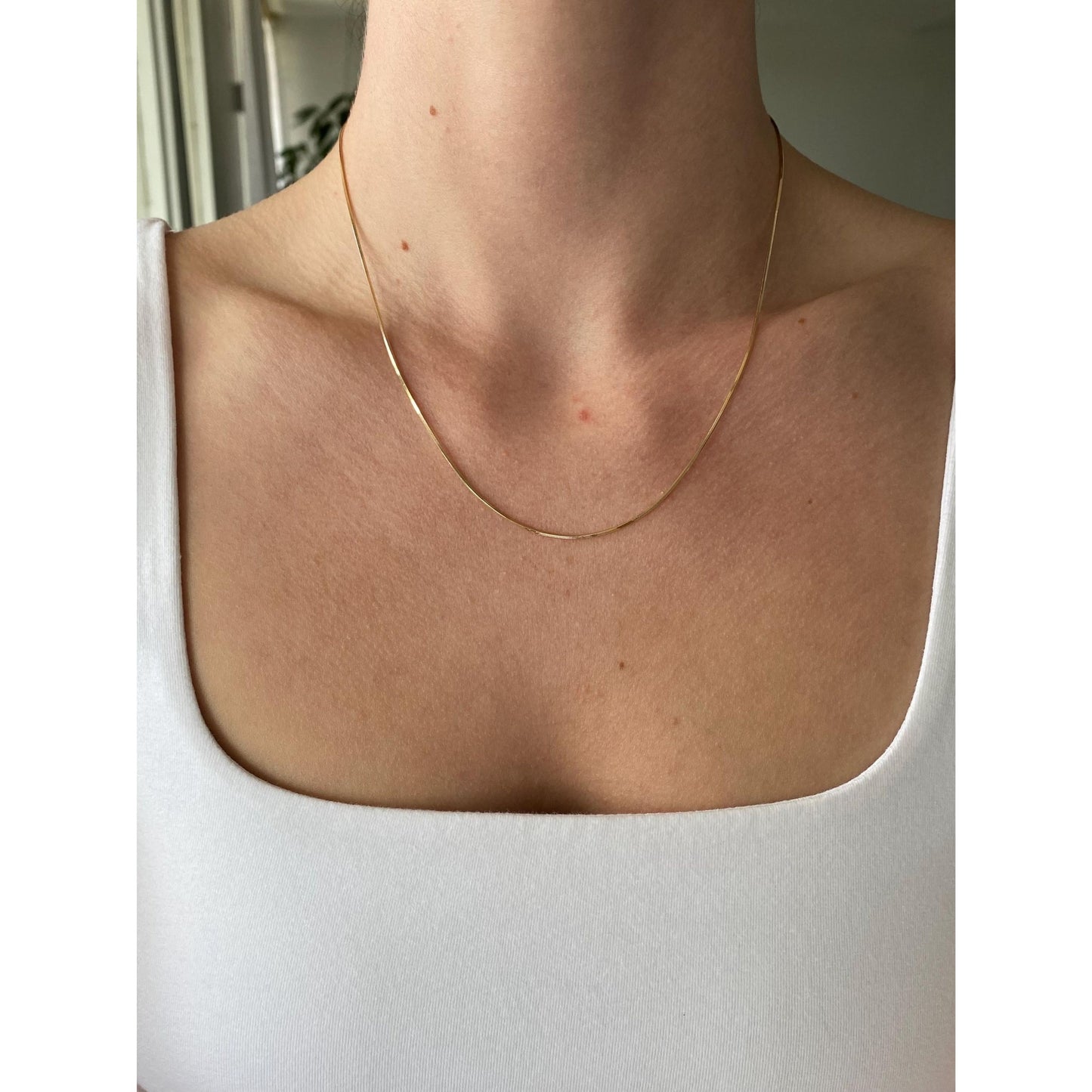 Vintage Solid 14k Yellow Gold Square Snake Chain Necklace - 18 inches