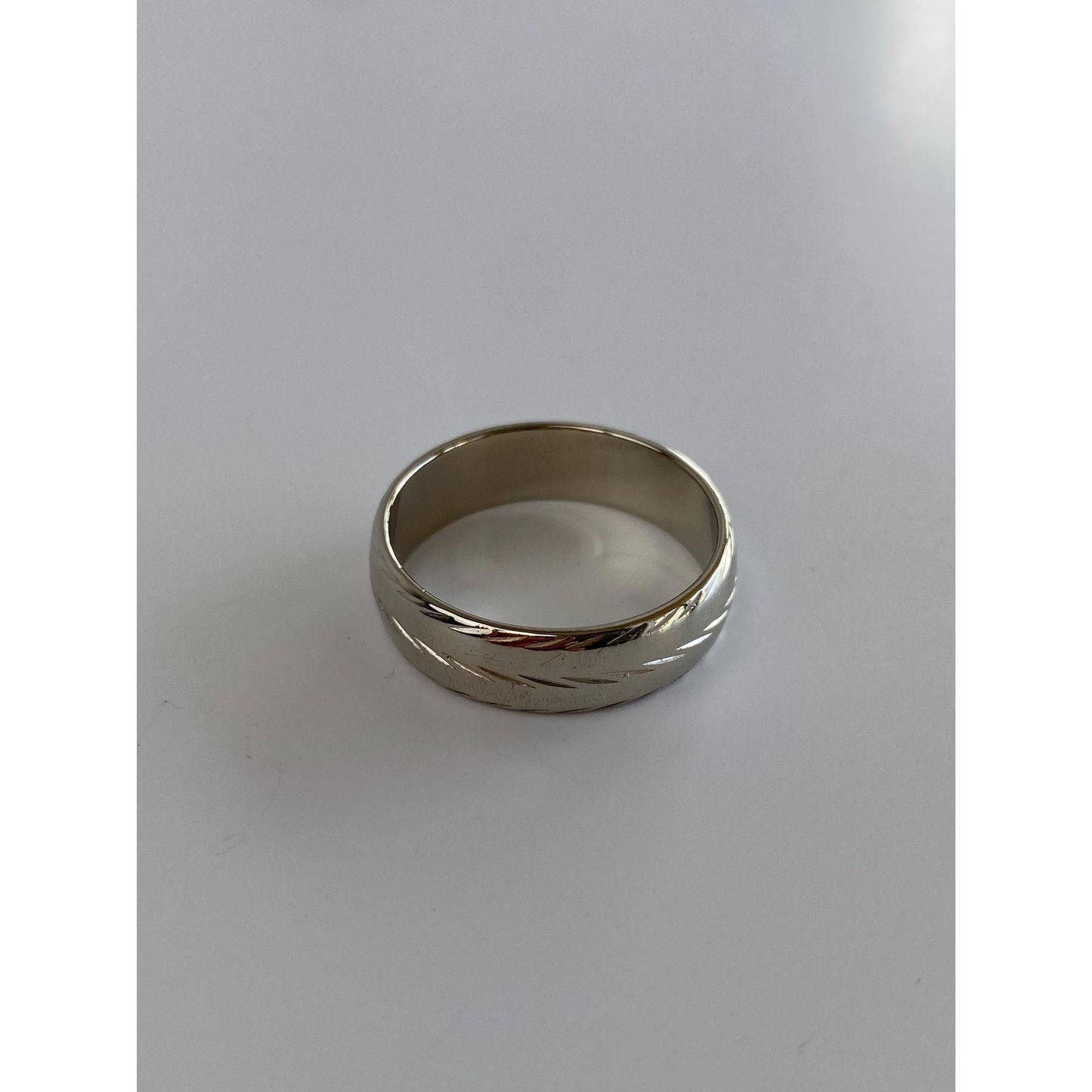 Vintage Solid 14k White Gold Pattern Ring Band - Size 9.25