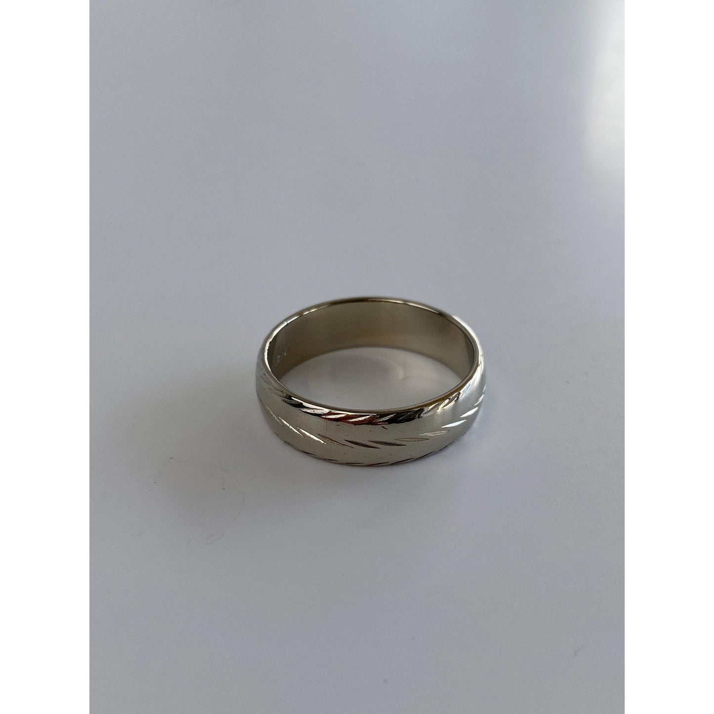 Vintage Solid 14k White Gold Pattern Ring Band - Size 9.25