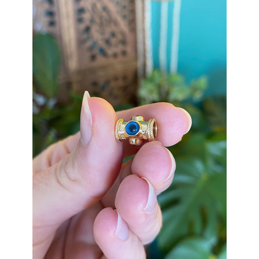 Vintage Solid 14k Yellow Gold Tube Evil Eye Bead Charm