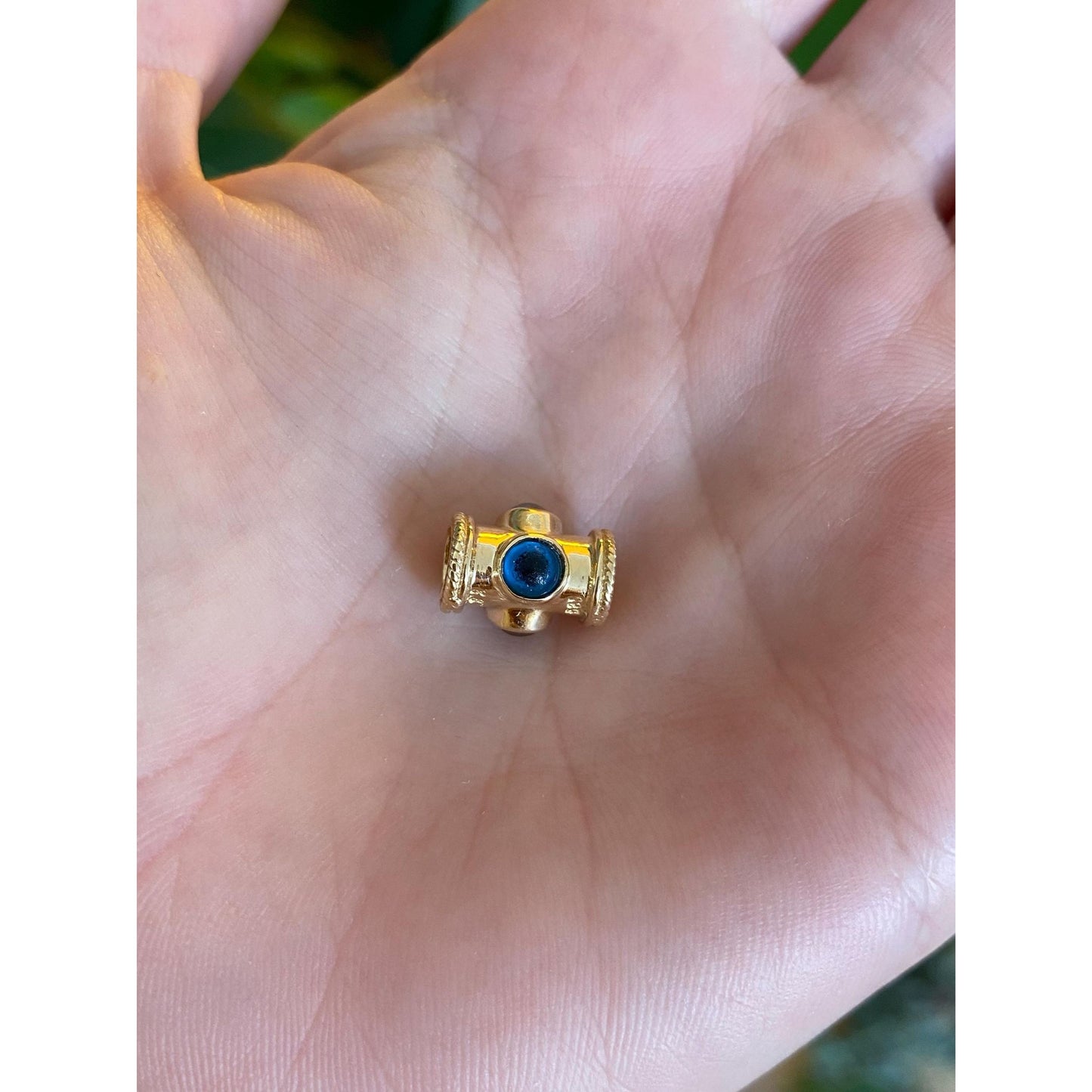 Vintage Solid 14k Yellow Gold Tube Evil Eye Bead Charm