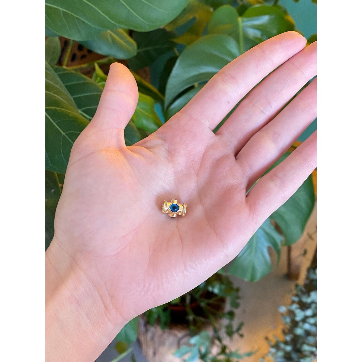 Vintage Solid 14k Yellow Gold Tube Evil Eye Bead Charm