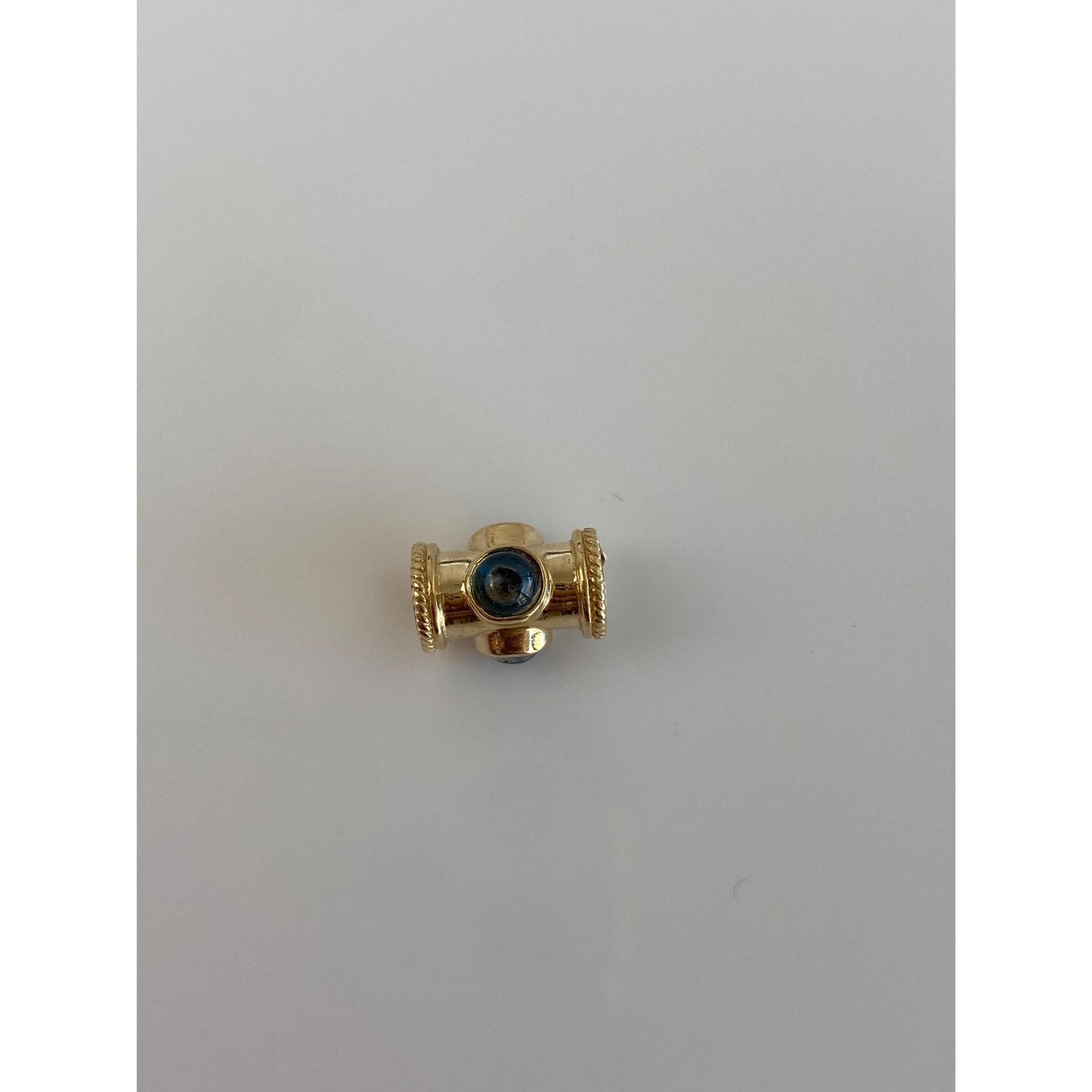 Vintage Solid 14k Yellow Gold Tube Evil Eye Bead Charm