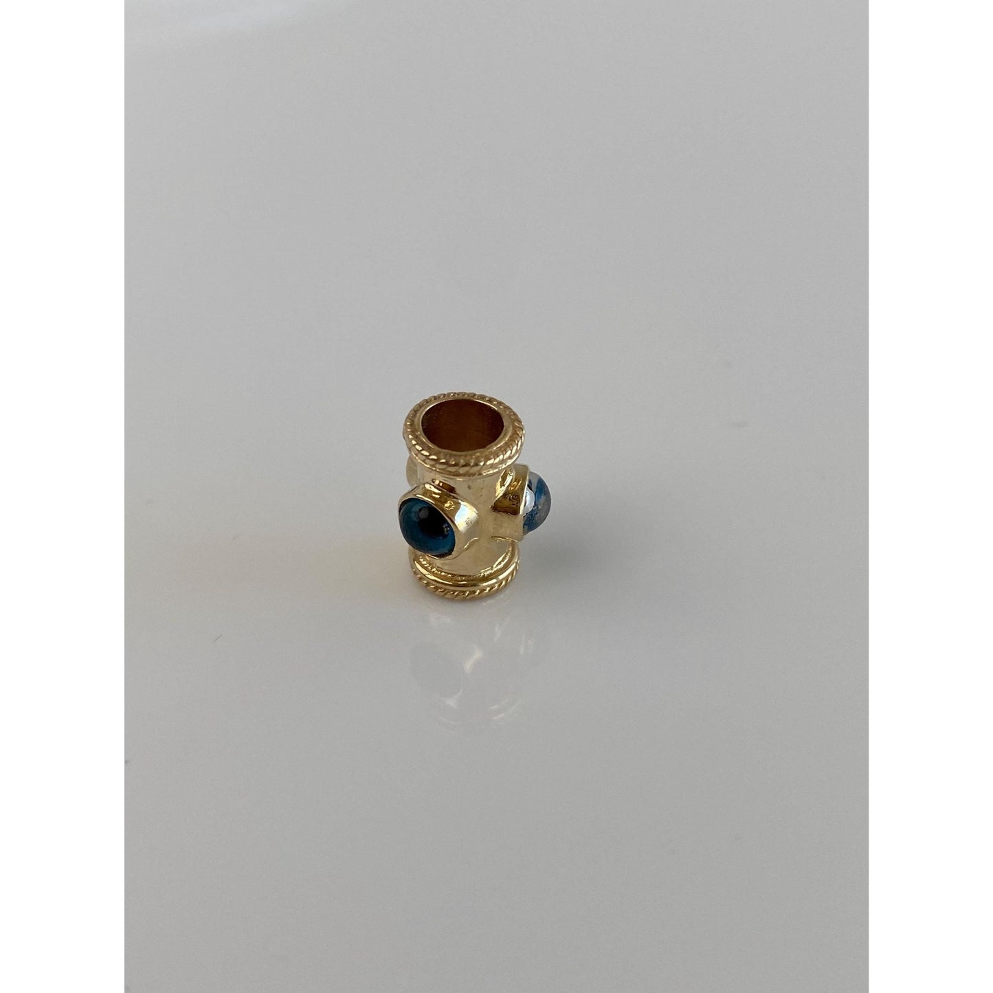 Vintage Solid 14k Yellow Gold Tube Evil Eye Bead Charm