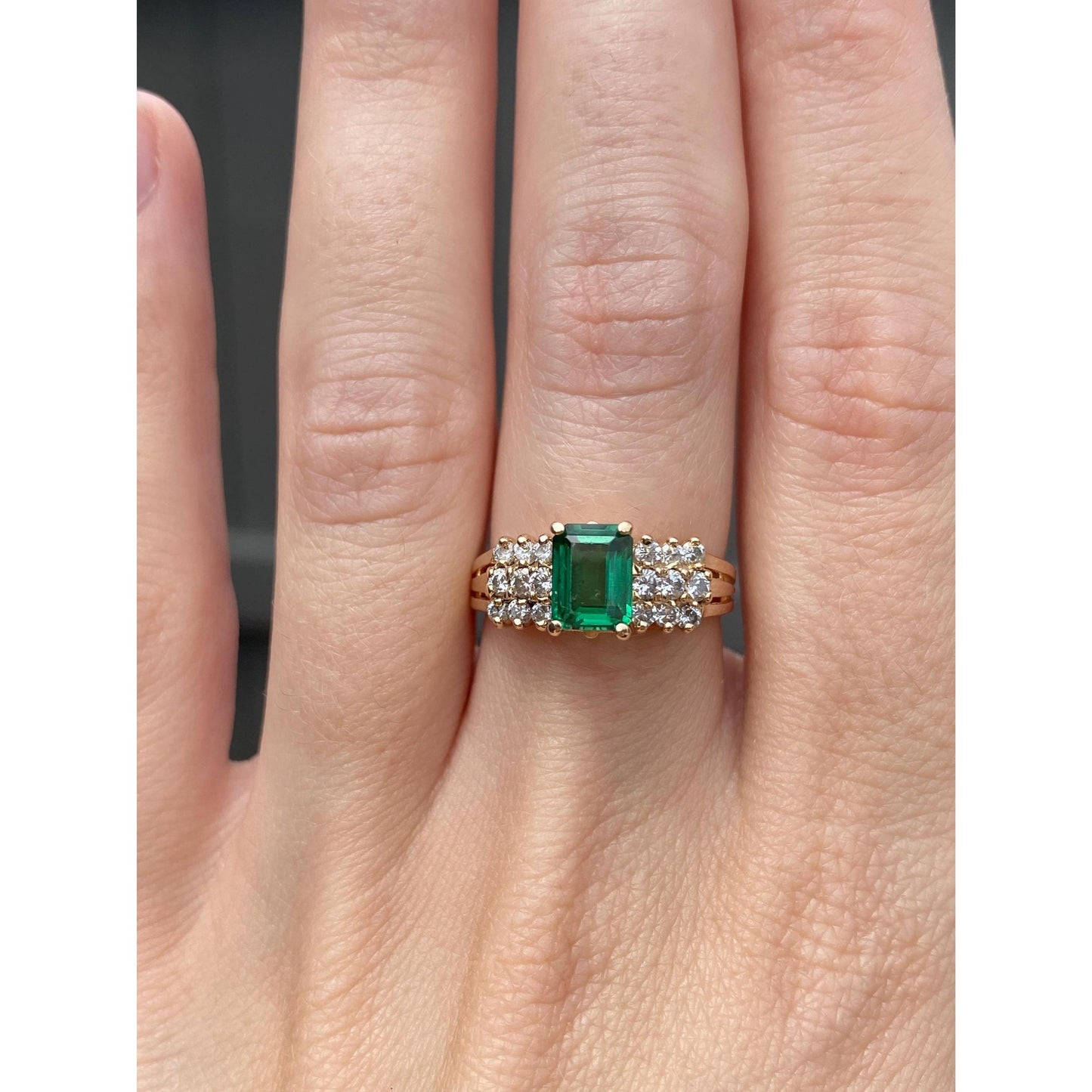 Solid 14k Yellow Gold Lab Emerald Cubic Zirconia Ring - Size 6