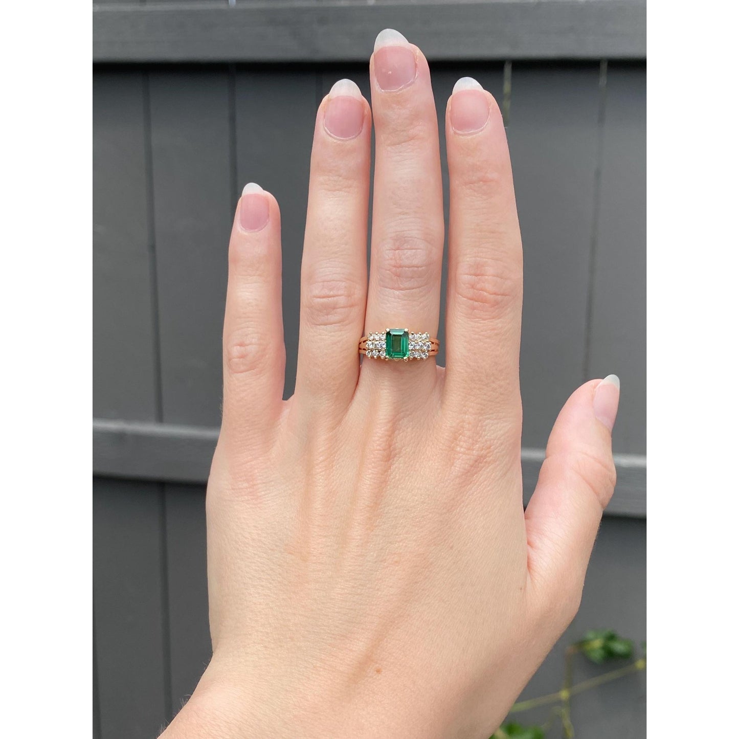 Solid 14k Yellow Gold Lab Emerald Cubic Zirconia Ring - Size 6