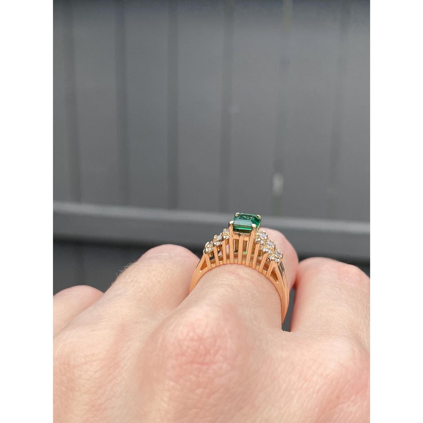 Solid 14k Yellow Gold Lab Emerald Cubic Zirconia Ring - Size 6
