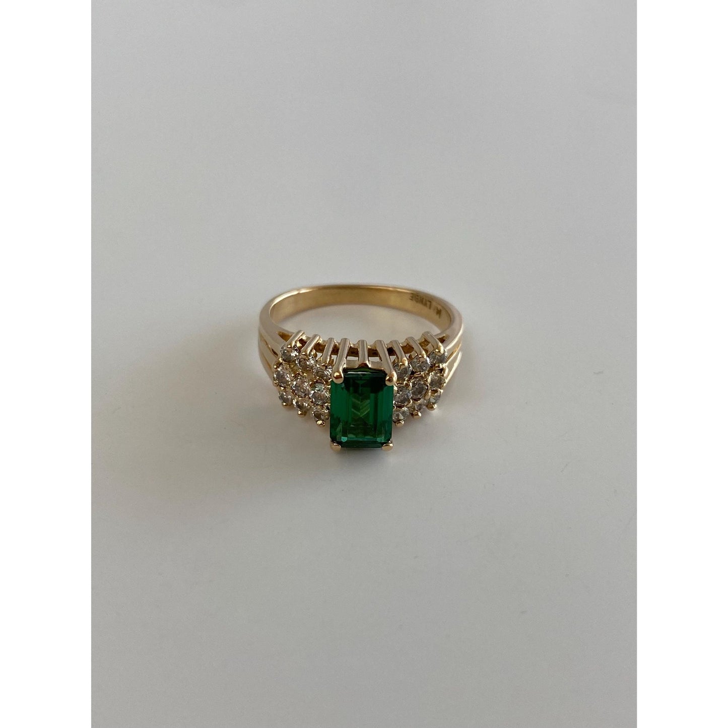 Solid 14k Yellow Gold Lab Emerald Cubic Zirconia Ring - Size 6