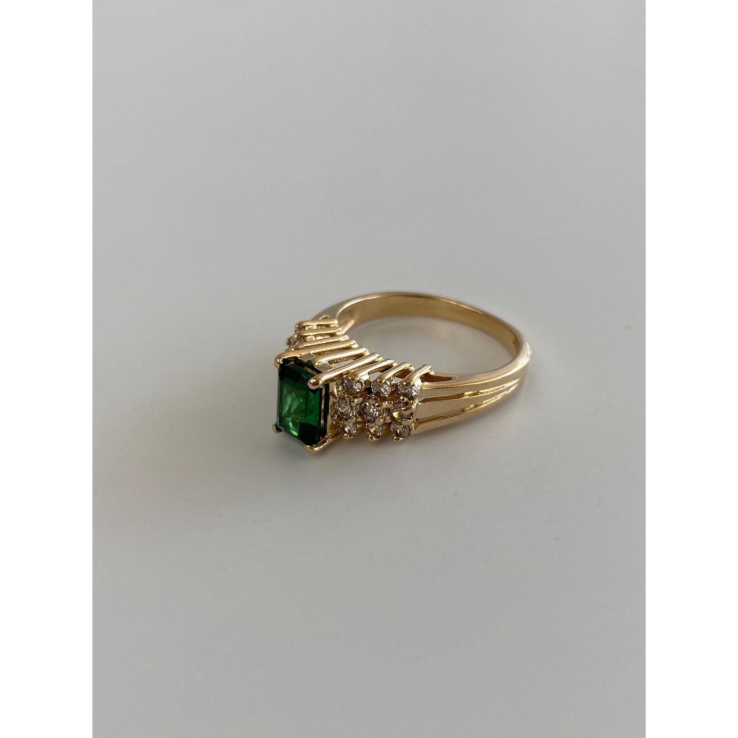 Solid 14k Yellow Gold Lab Emerald Cubic Zirconia Ring - Size 6