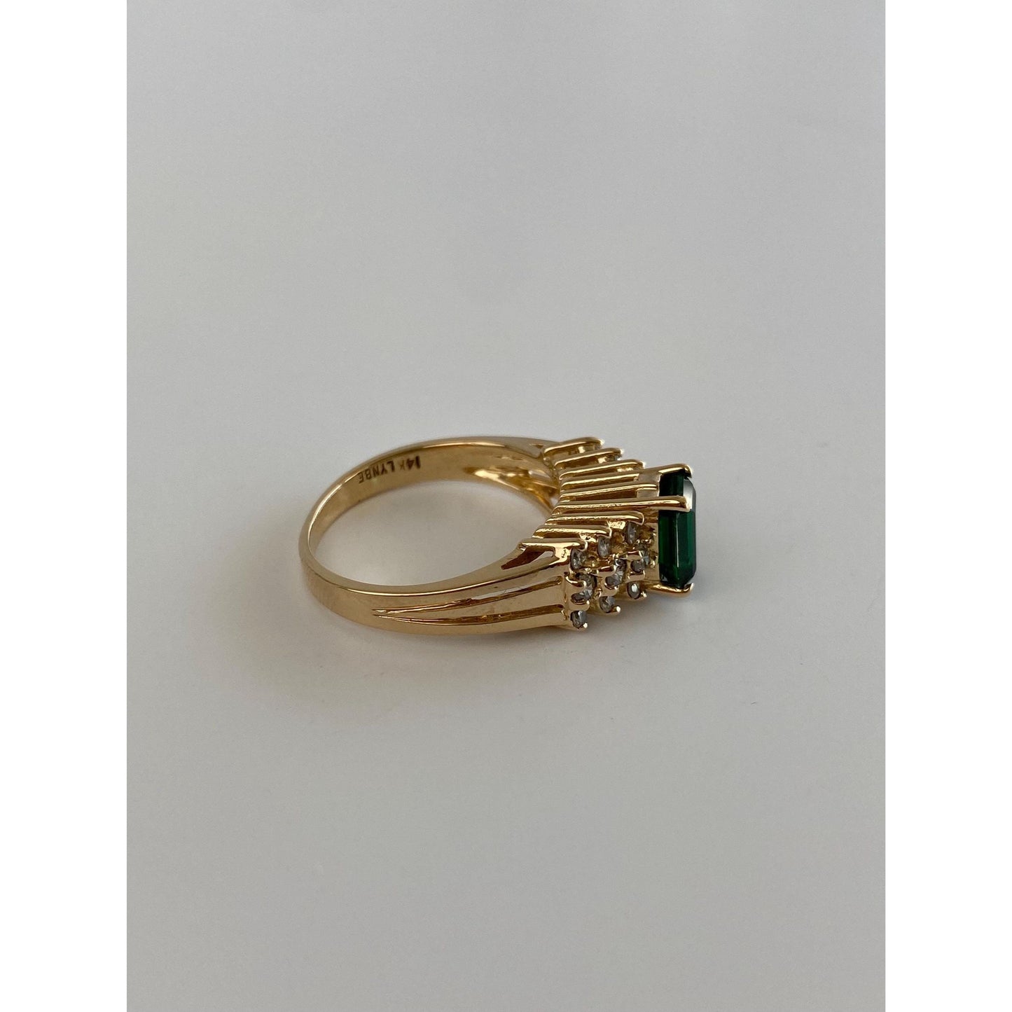 Solid 14k Yellow Gold Lab Emerald Cubic Zirconia Ring - Size 6