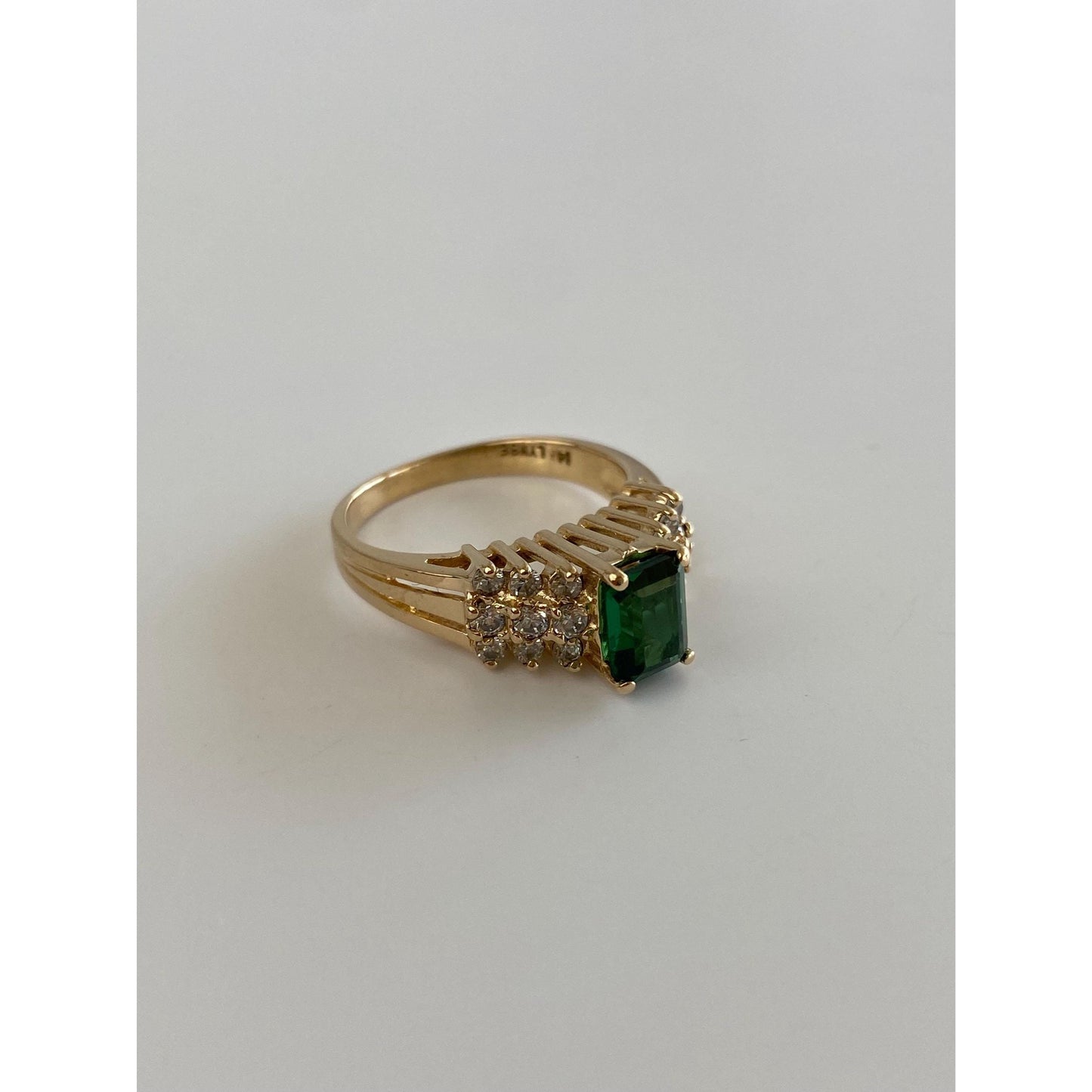Solid 14k Yellow Gold Lab Emerald Cubic Zirconia Ring - Size 6
