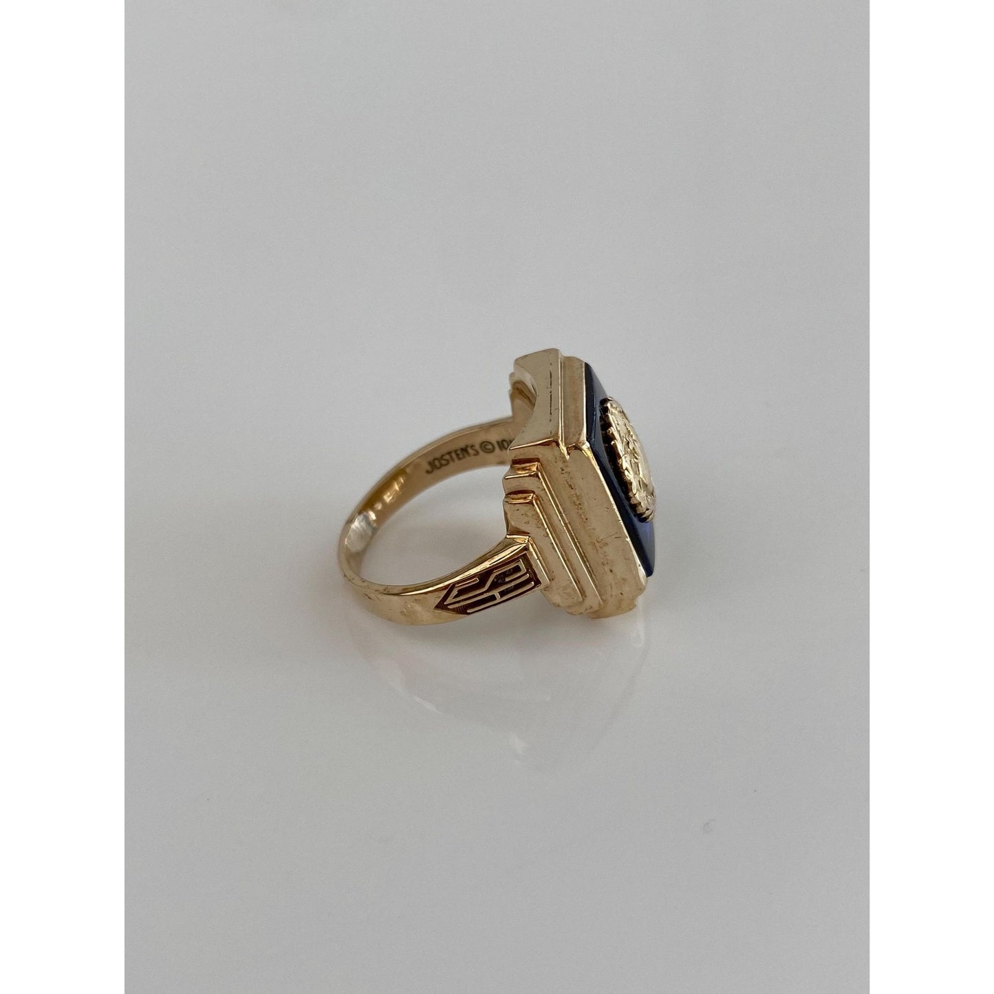 Vintage Solid 10k Yellow Gold Blue Spinel Sacred Heart Class Ring - Size 5.5