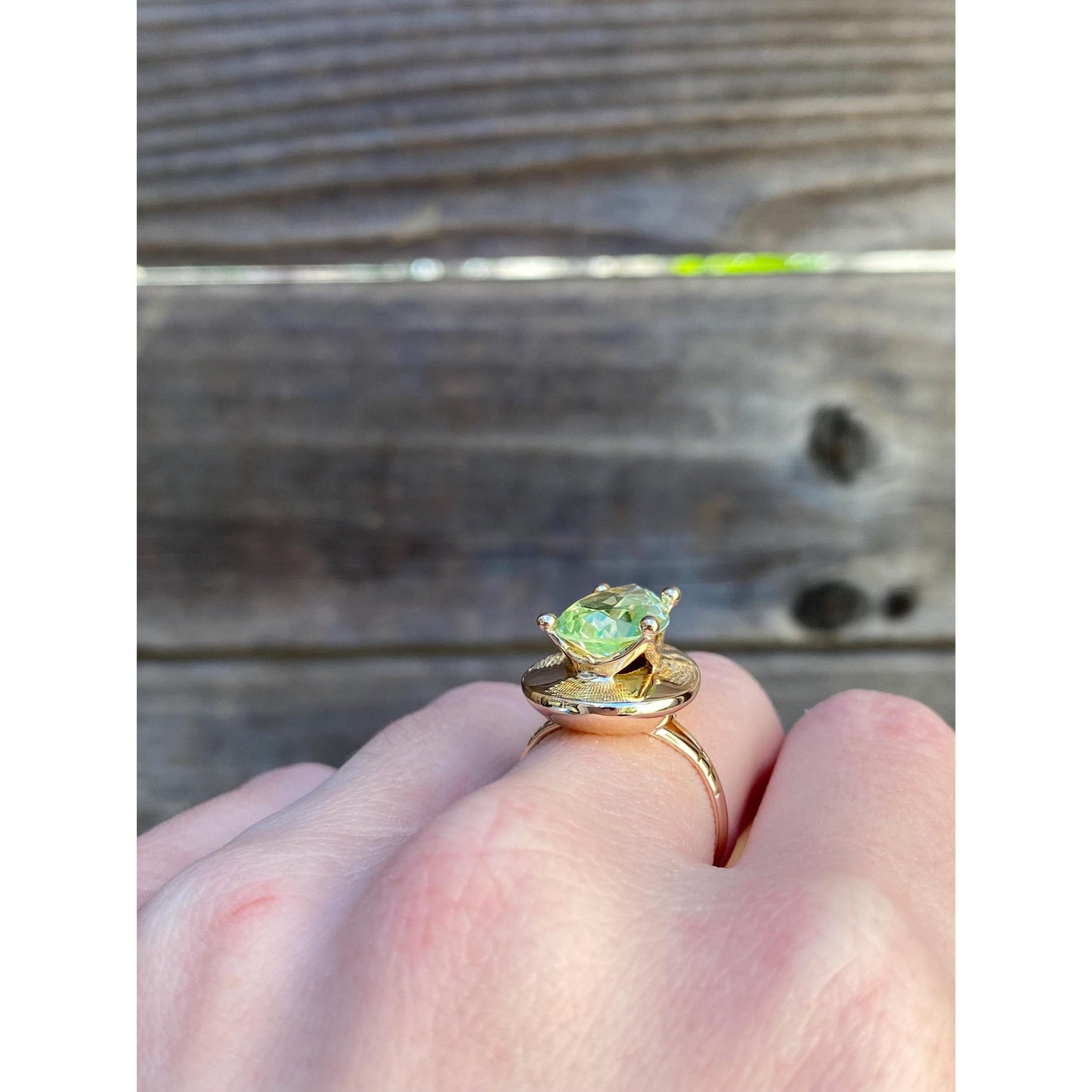 Solid 10k Yellow Gold Light Green Spinel Teardrop Ring - Size 6.25