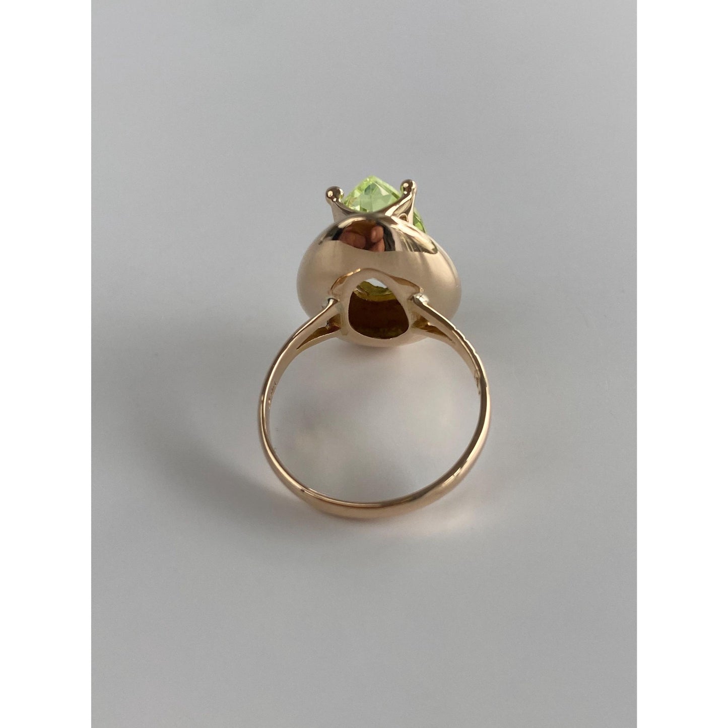 Solid 10k Yellow Gold Light Green Spinel Teardrop Ring - Size 6.25