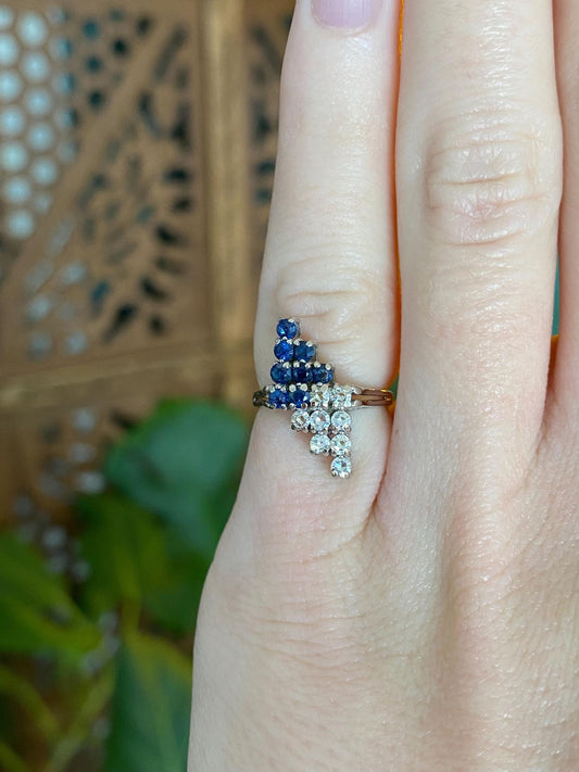 Vintage Solid 14k White Gold Diamond Blue Sapphire Ring - Size 2.25