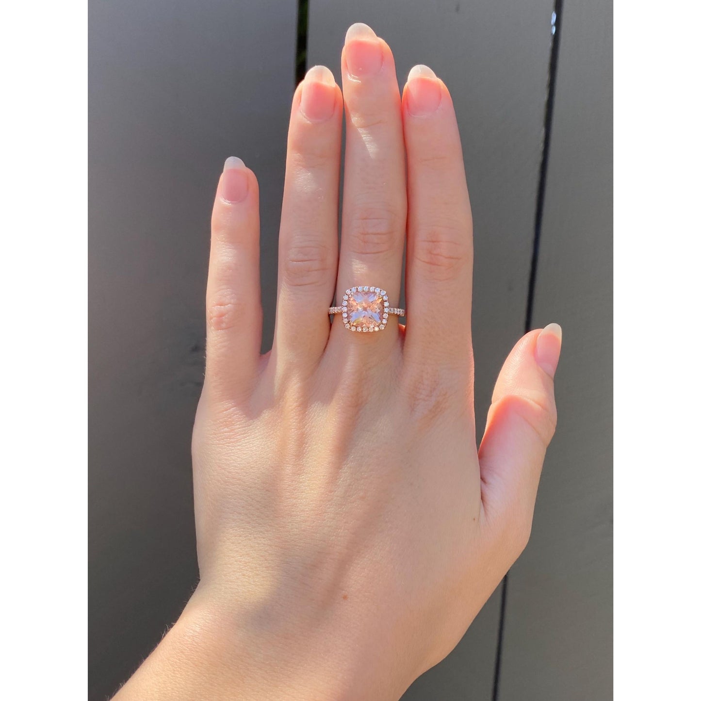 Vintage Solid 14k Rose Gold Diamond Halo Pink Quartz Ring - Size 7