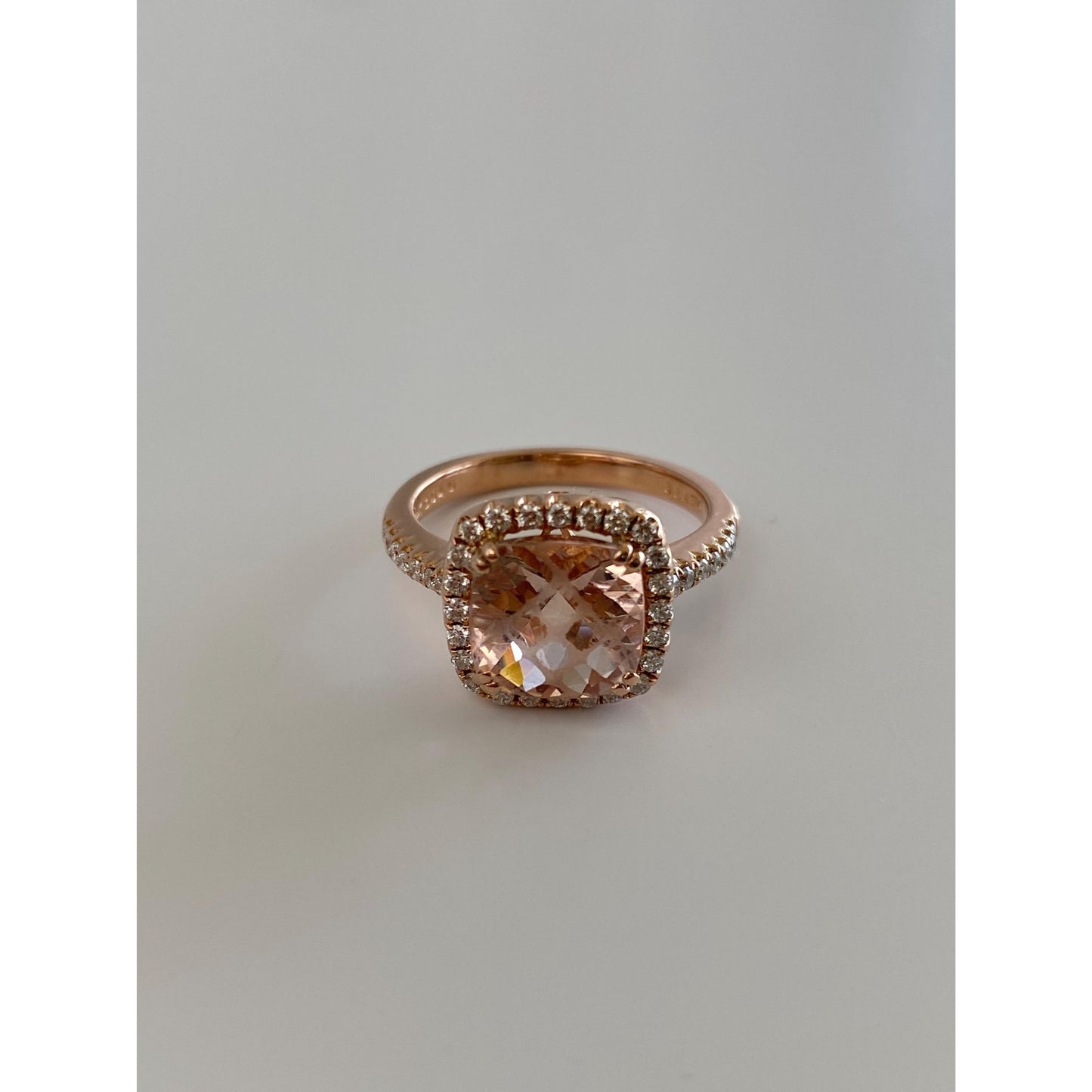 Vintage Solid 14k Rose Gold Diamond Halo Pink Quartz Ring - Size 7