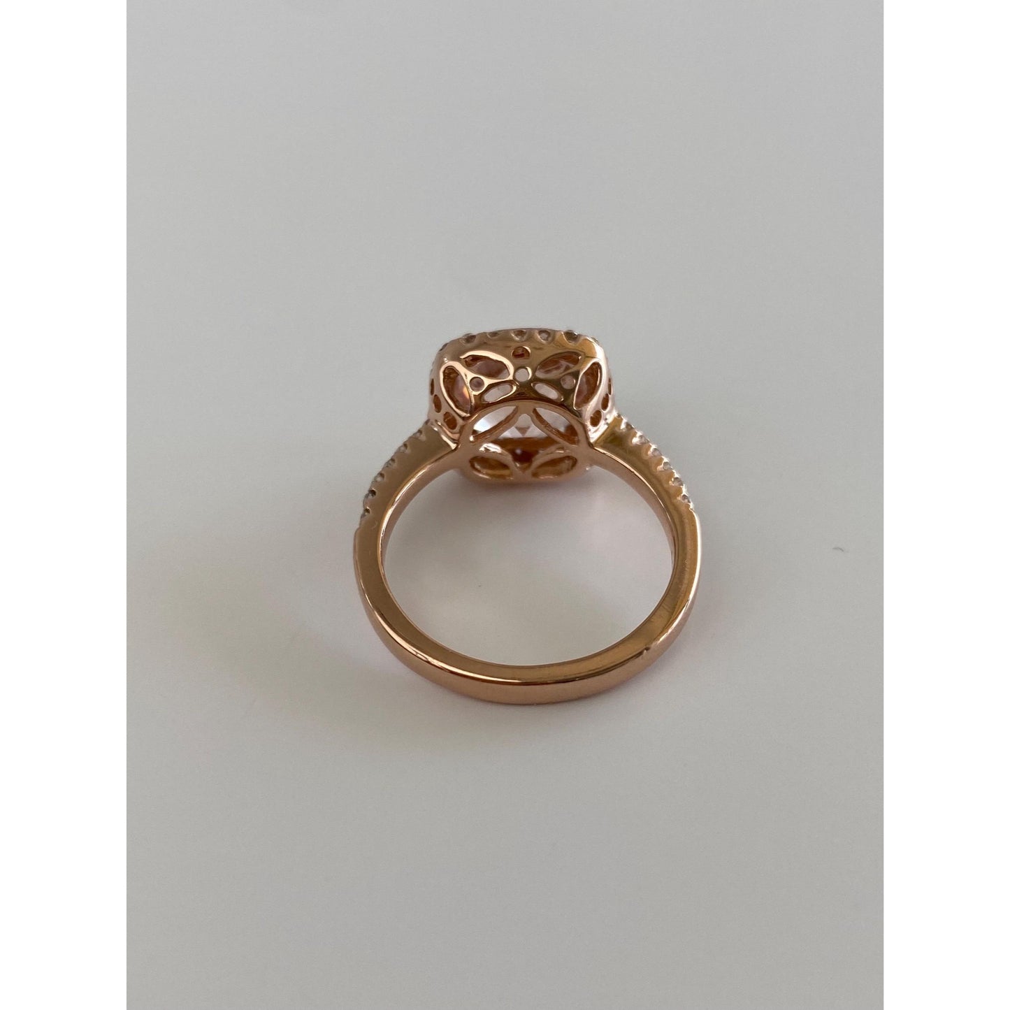 Vintage Solid 14k Rose Gold Diamond Halo Pink Quartz Ring - Size 7