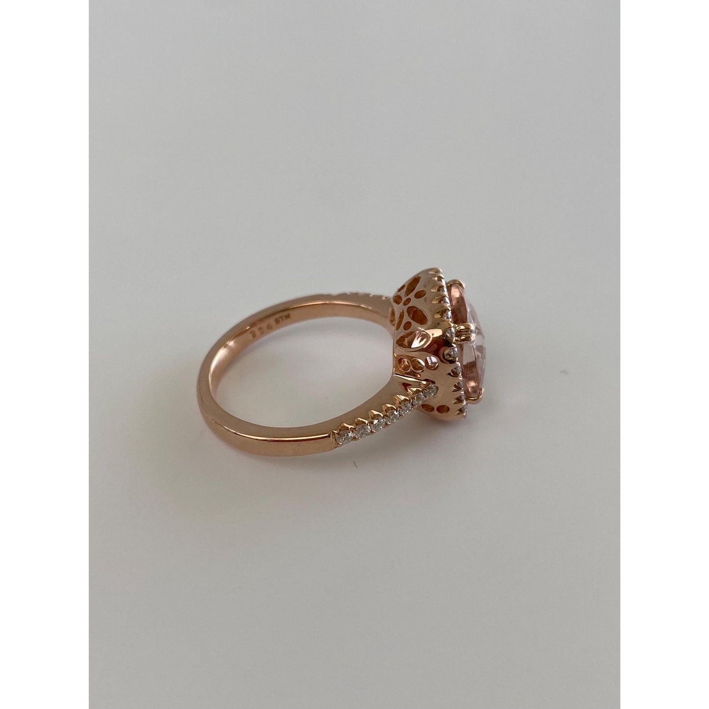 Vintage Solid 14k Rose Gold Diamond Halo Pink Quartz Ring - Size 7