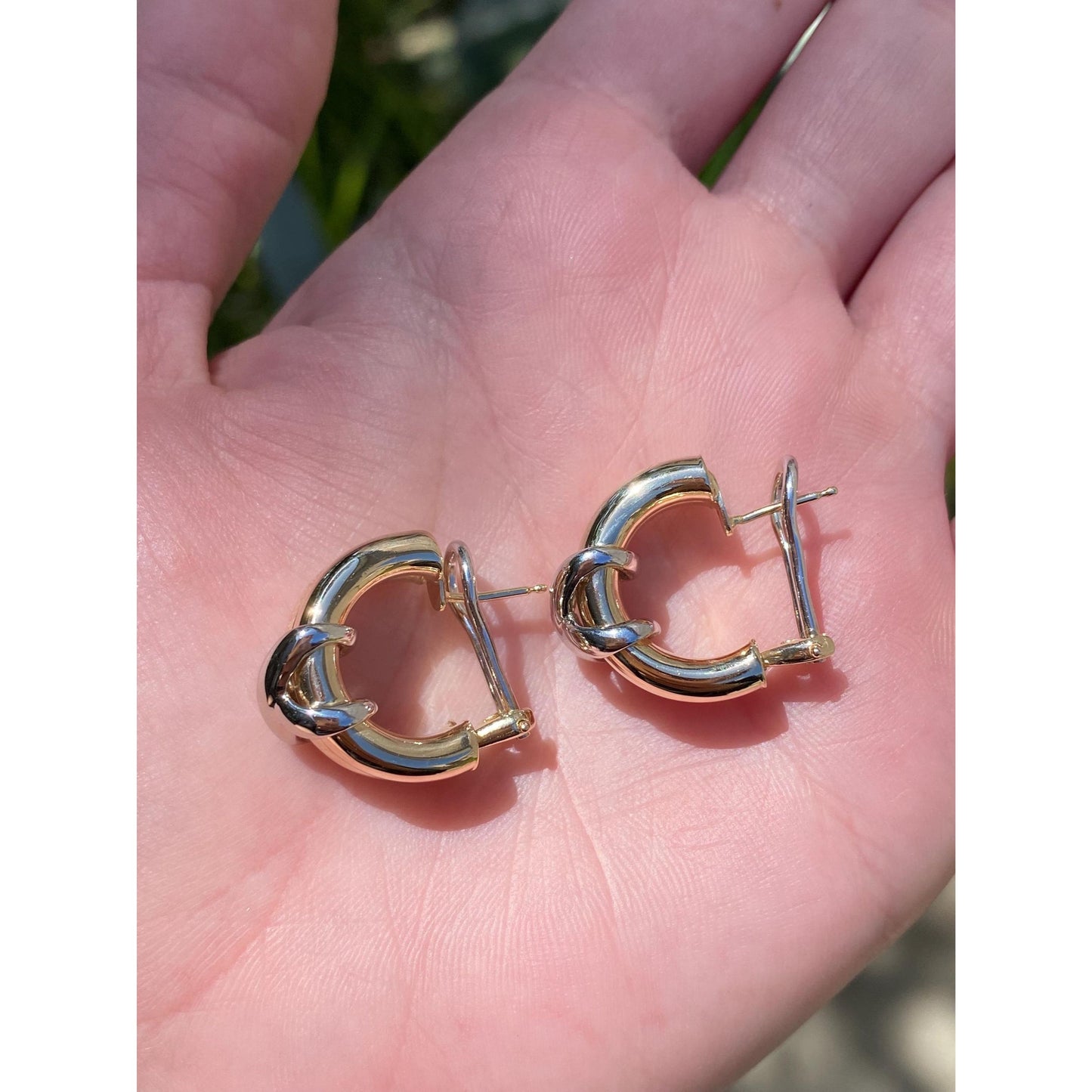 Vintage 14k White & Yellow Gold X Hoop Earrings