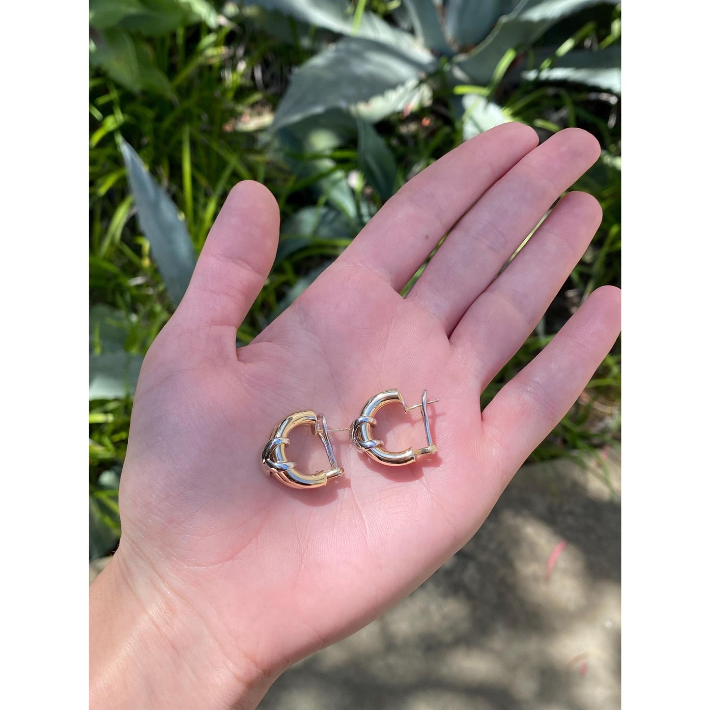 Vintage 14k White & Yellow Gold X Hoop Earrings