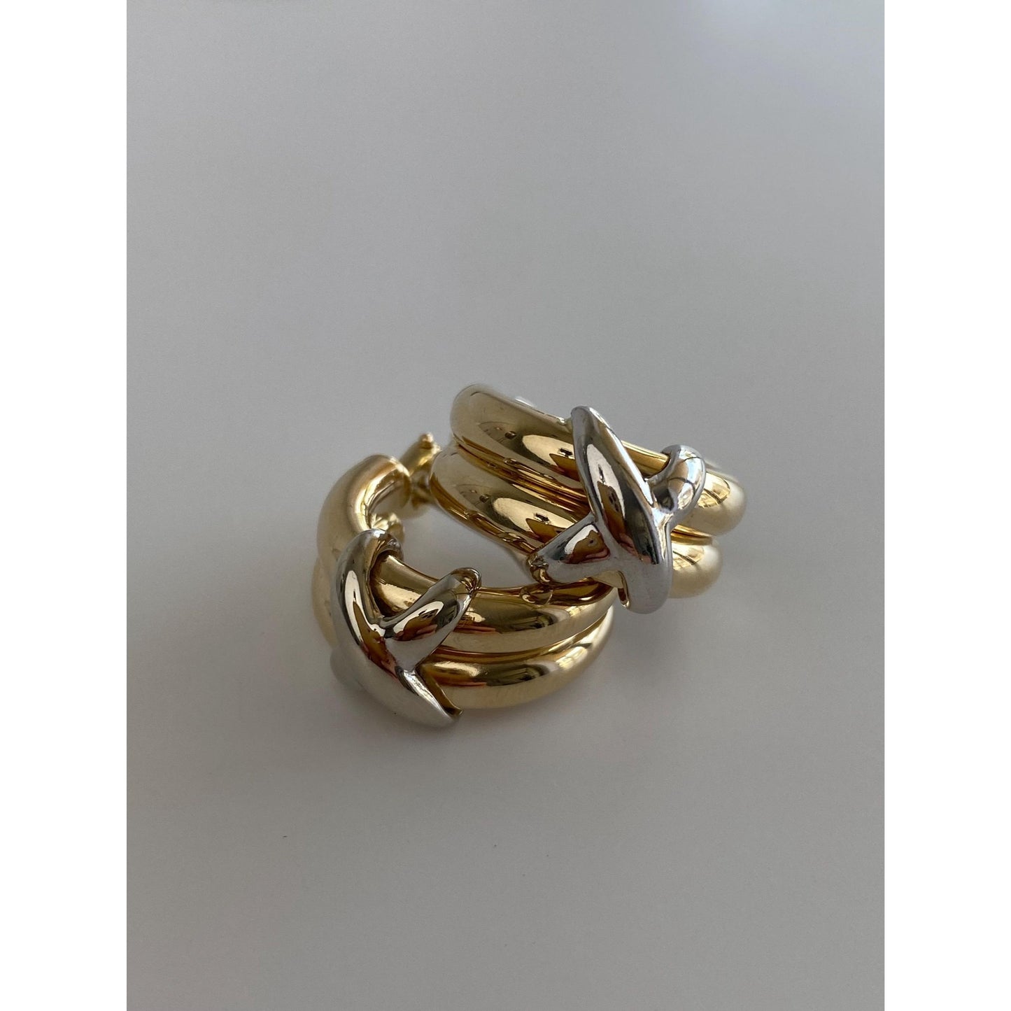 Vintage 14k White & Yellow Gold X Hoop Earrings