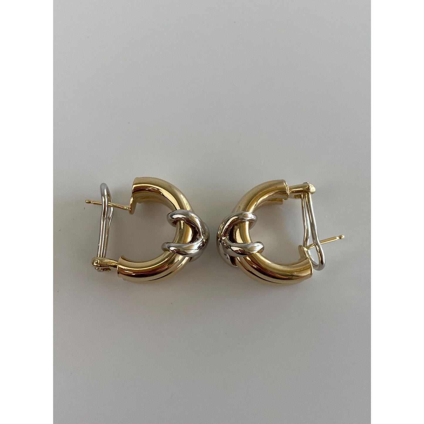 Vintage 14k White & Yellow Gold X Hoop Earrings