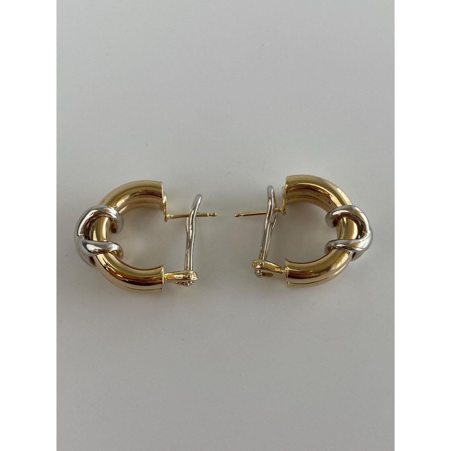 Vintage 14k White & Yellow Gold X Hoop Earrings