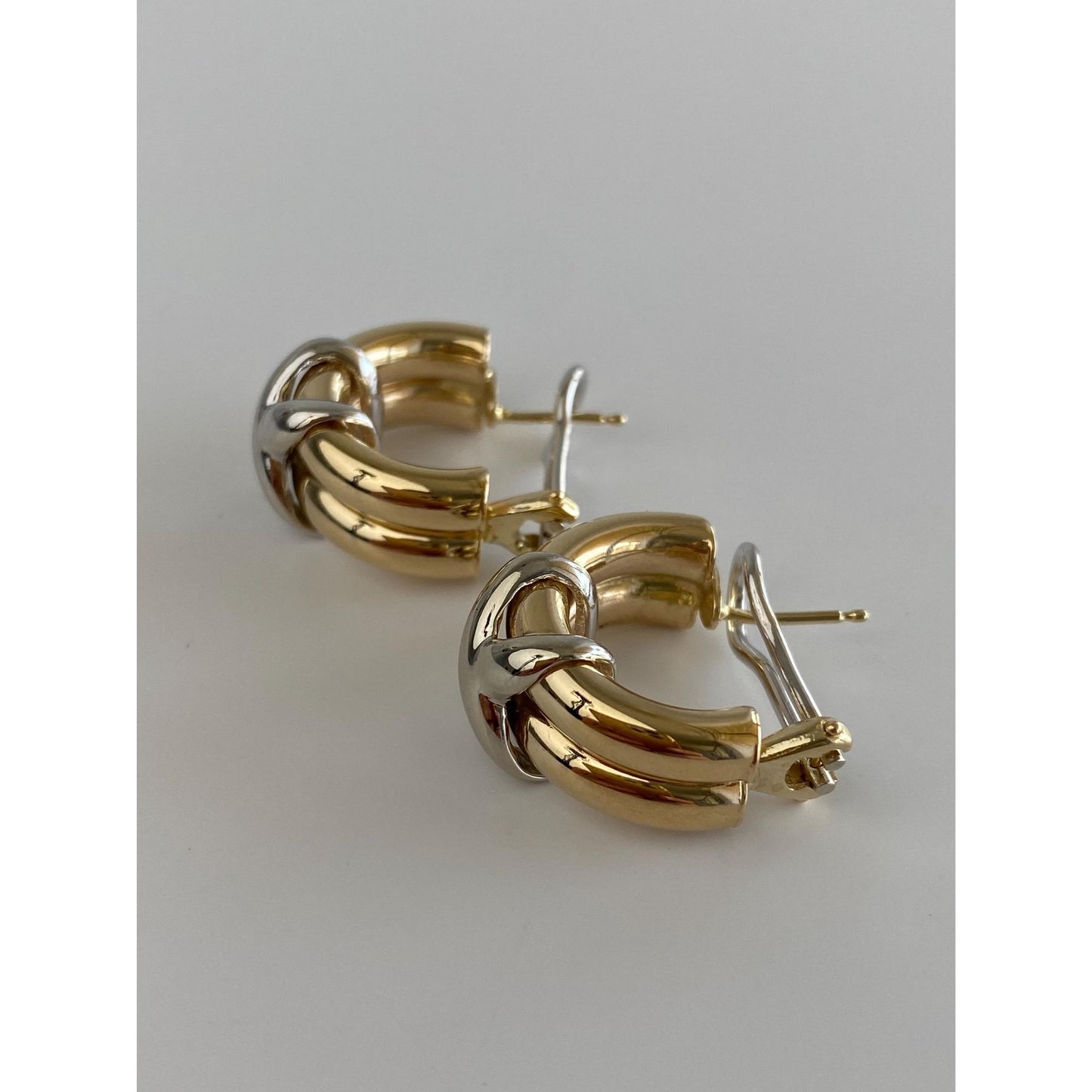 Vintage 14k White & Yellow Gold X Hoop Earrings