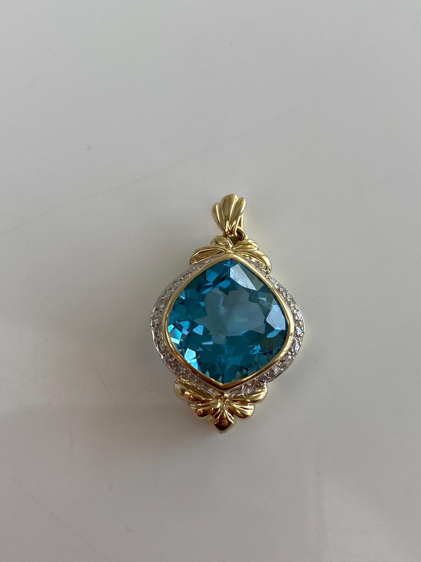 Vintage Solid 14k White & Yellow Gold Diamond Halo Topaz Charm