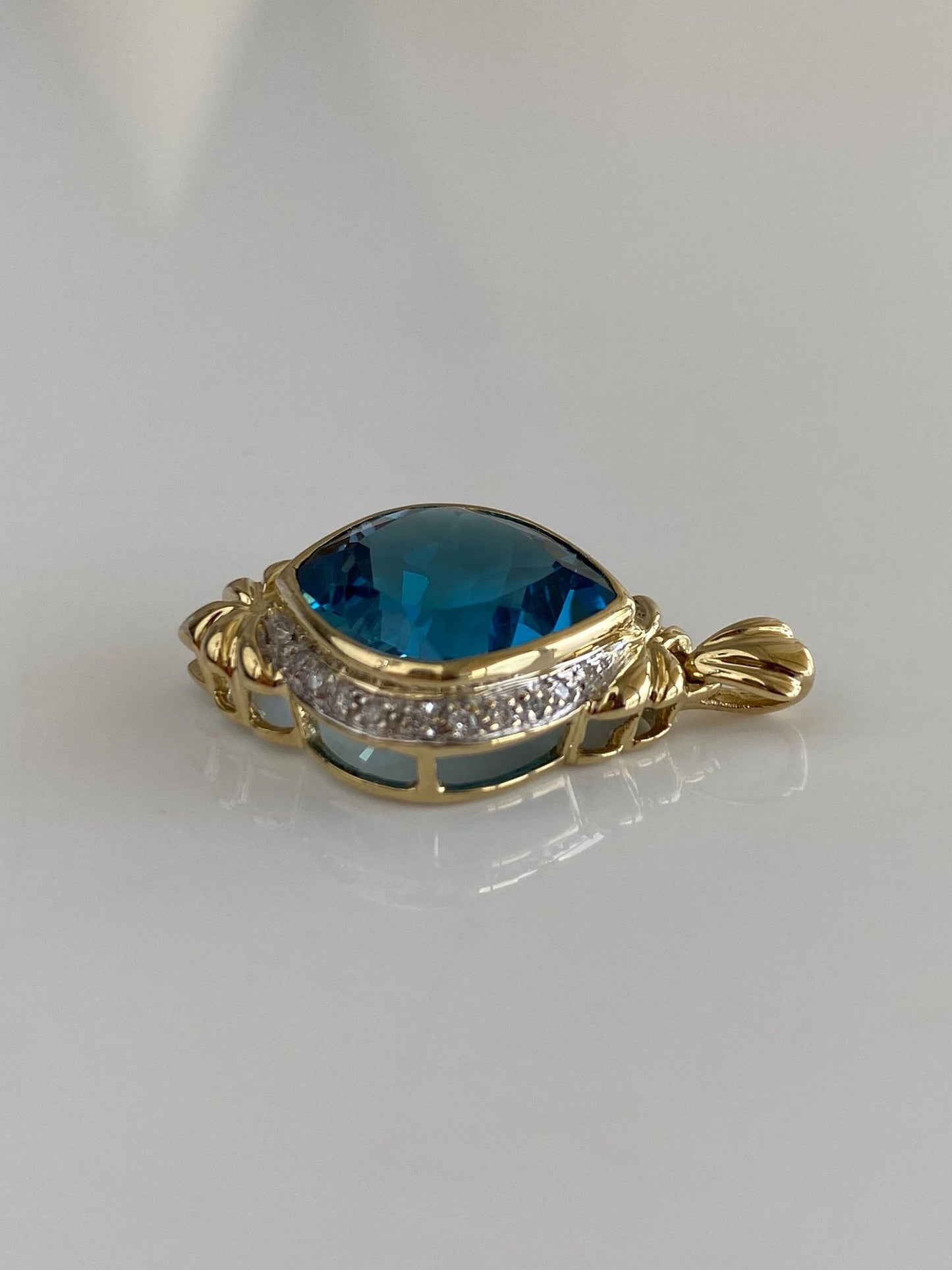Vintage Solid 14k White & Yellow Gold Diamond Halo Topaz Charm