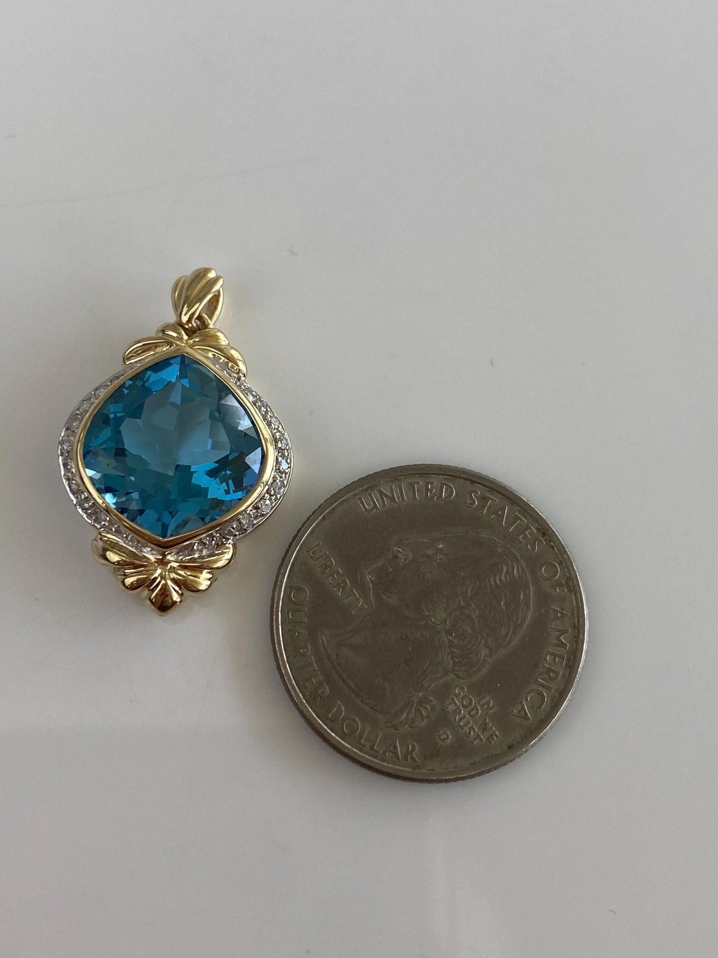 Vintage Solid 14k White & Yellow Gold Diamond Halo Topaz Charm