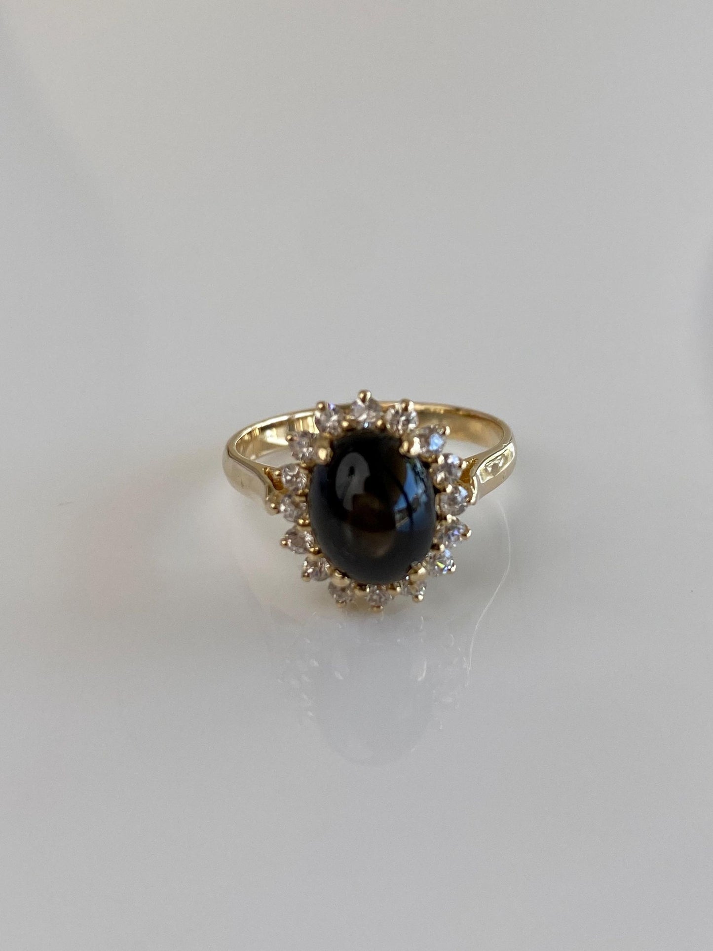 Solid 14k Yellow Gold Clear Cubic Zirconia Halo Star Sapphire Ring - Size 6.25