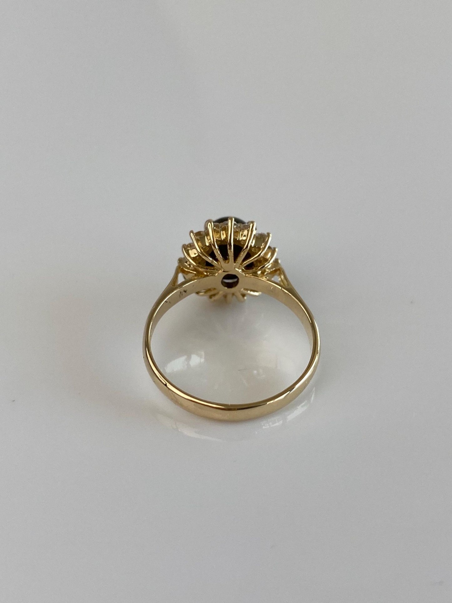 Solid 14k Yellow Gold Clear Cubic Zirconia Halo Star Sapphire Ring - Size 6.25