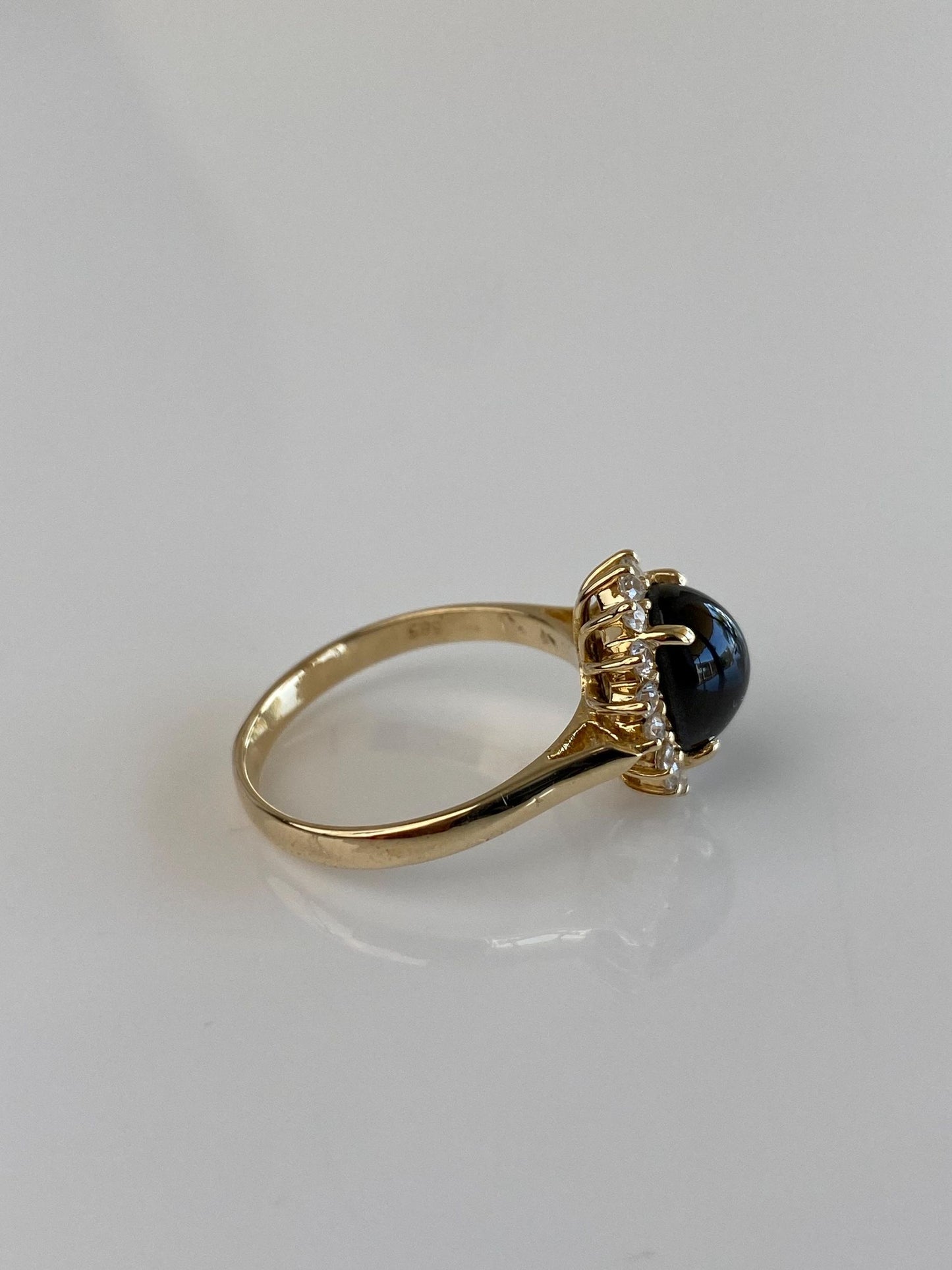 Solid 14k Yellow Gold Clear Cubic Zirconia Halo Star Sapphire Ring - Size 6.25