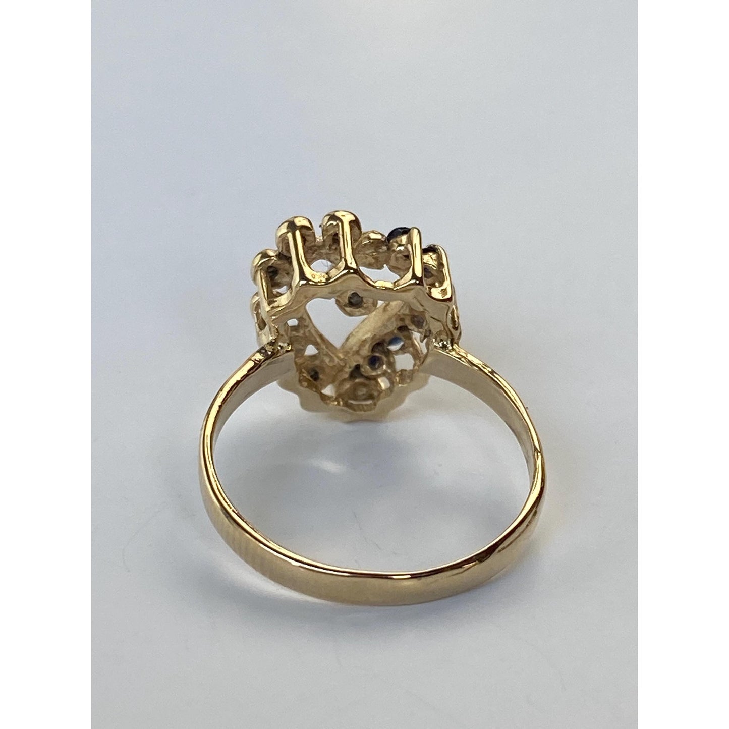 Vintage Solid 14k Yellow Gold Diamond Blue Spinel Heart Ring - Size 5.5