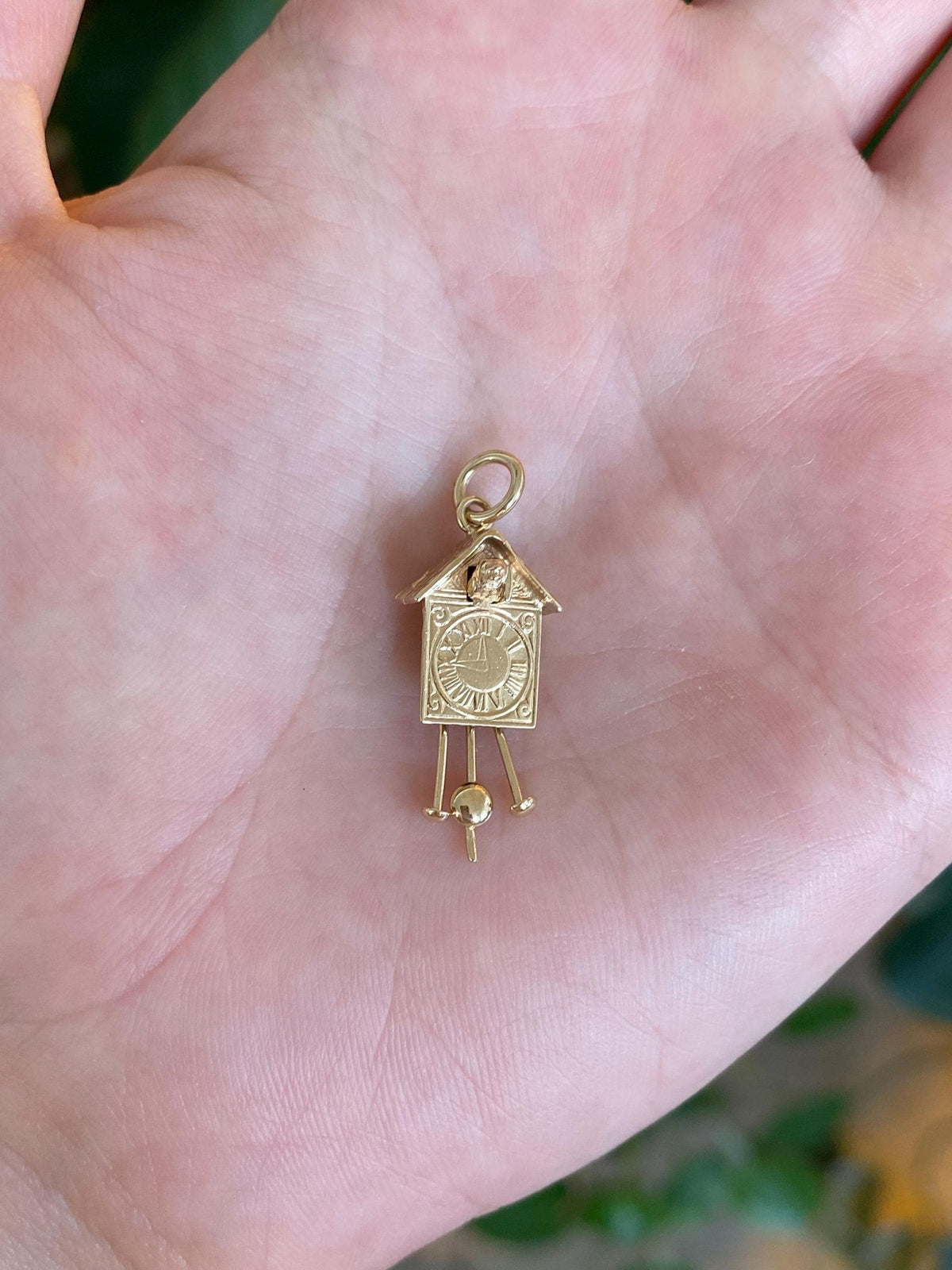 Solid 14k Yellow Gold Cuckoo Clock Charm