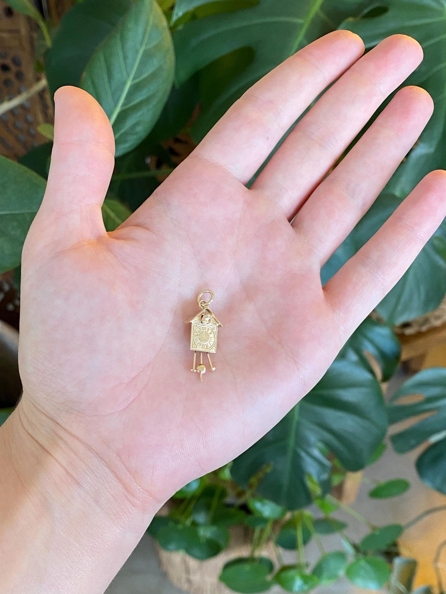 Solid 14k Yellow Gold Cuckoo Clock Charm