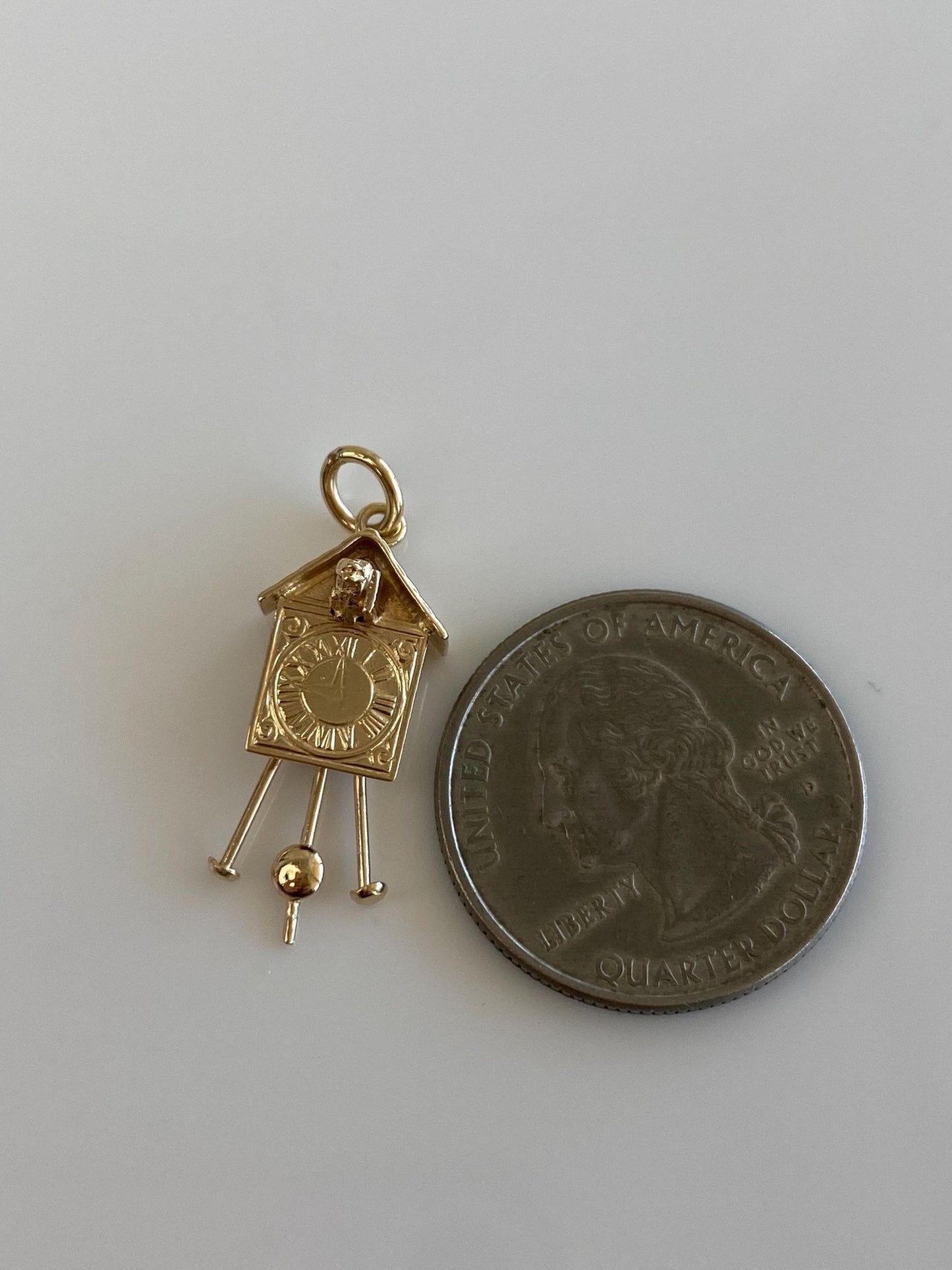Solid 14k Yellow Gold Cuckoo Clock Charm