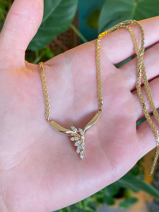 Vintage Solid 14k Yellow Gold Diamond Flat Chain Necklace - 17 inches