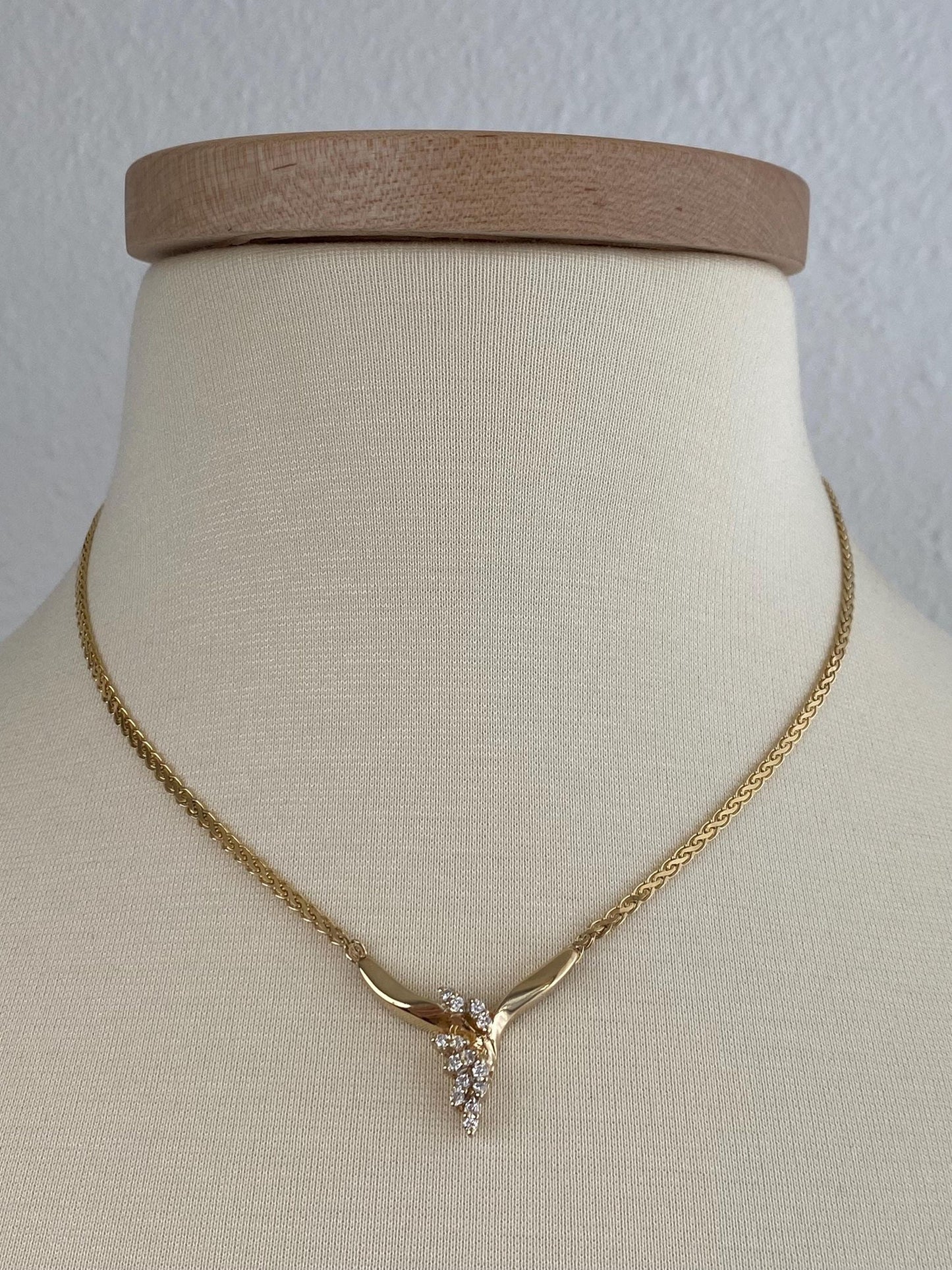 Vintage Solid 14k Yellow Gold Diamond Flat Chain Necklace - 17 inches