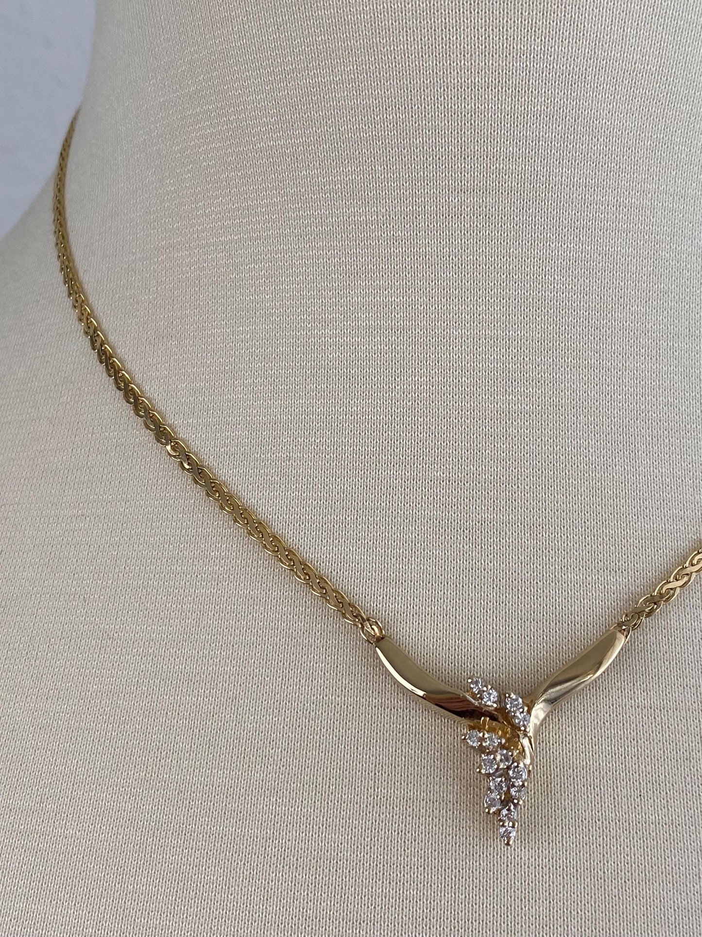 Vintage Solid 14k Yellow Gold Diamond Flat Chain Necklace - 17 inches